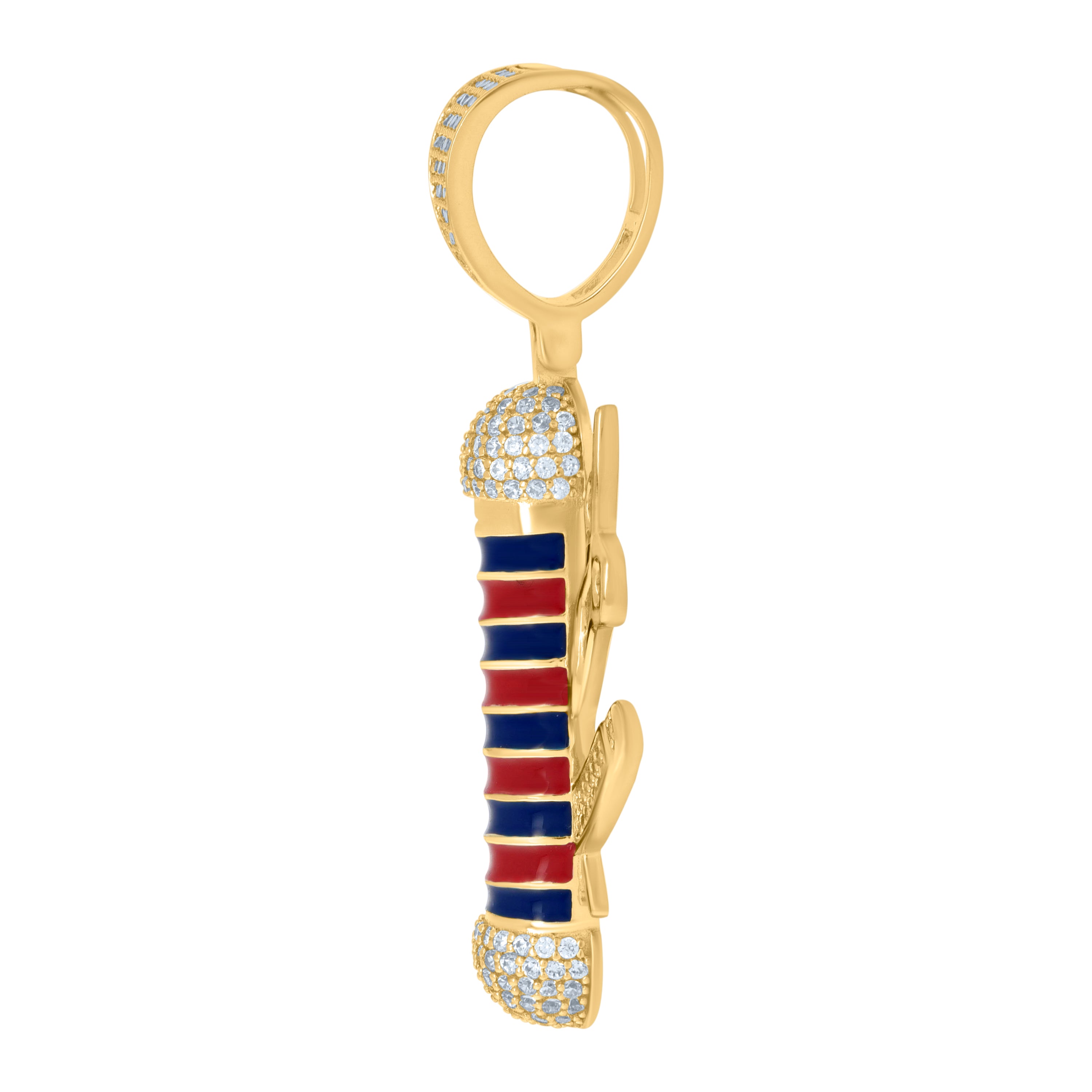 925 Sterling Silver Yellow-tone Mens Cubic-Zirconia Barber's Pole Fashion Charm Pendant
