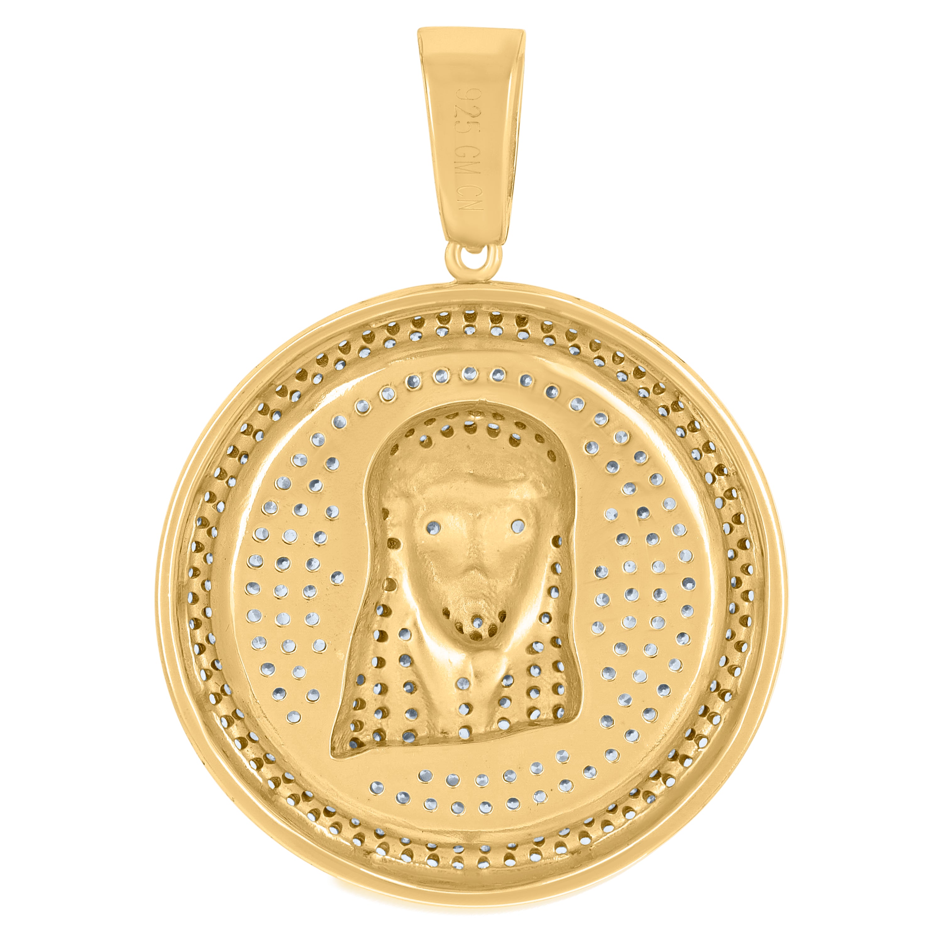 925 Sterling Silver Yellow-Tone Mens Cubic Zirconia Jesus Religious Charm Pendant