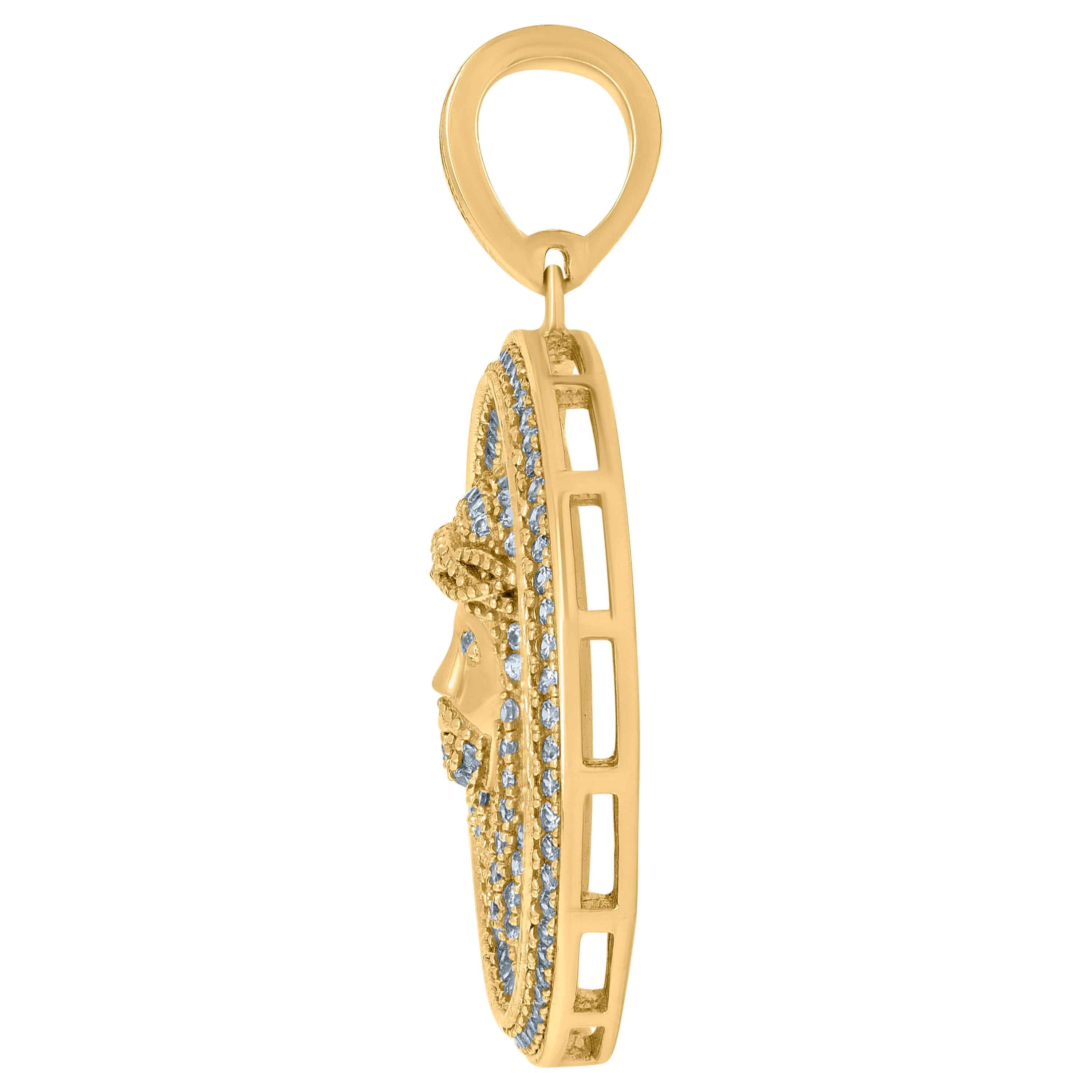 925 Sterling Silver Yellow-Tone Mens Cubic Zirconia Jesus Religious Charm Pendant