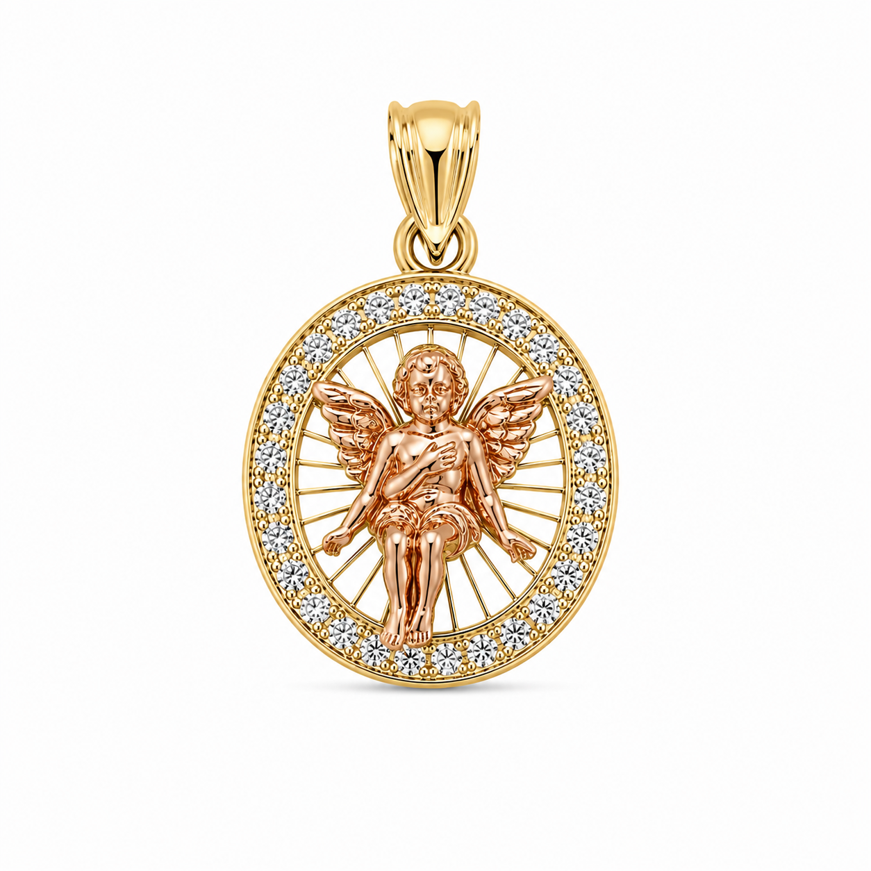 14KT Two-Tone Angel Oval Pendant [A2B5]