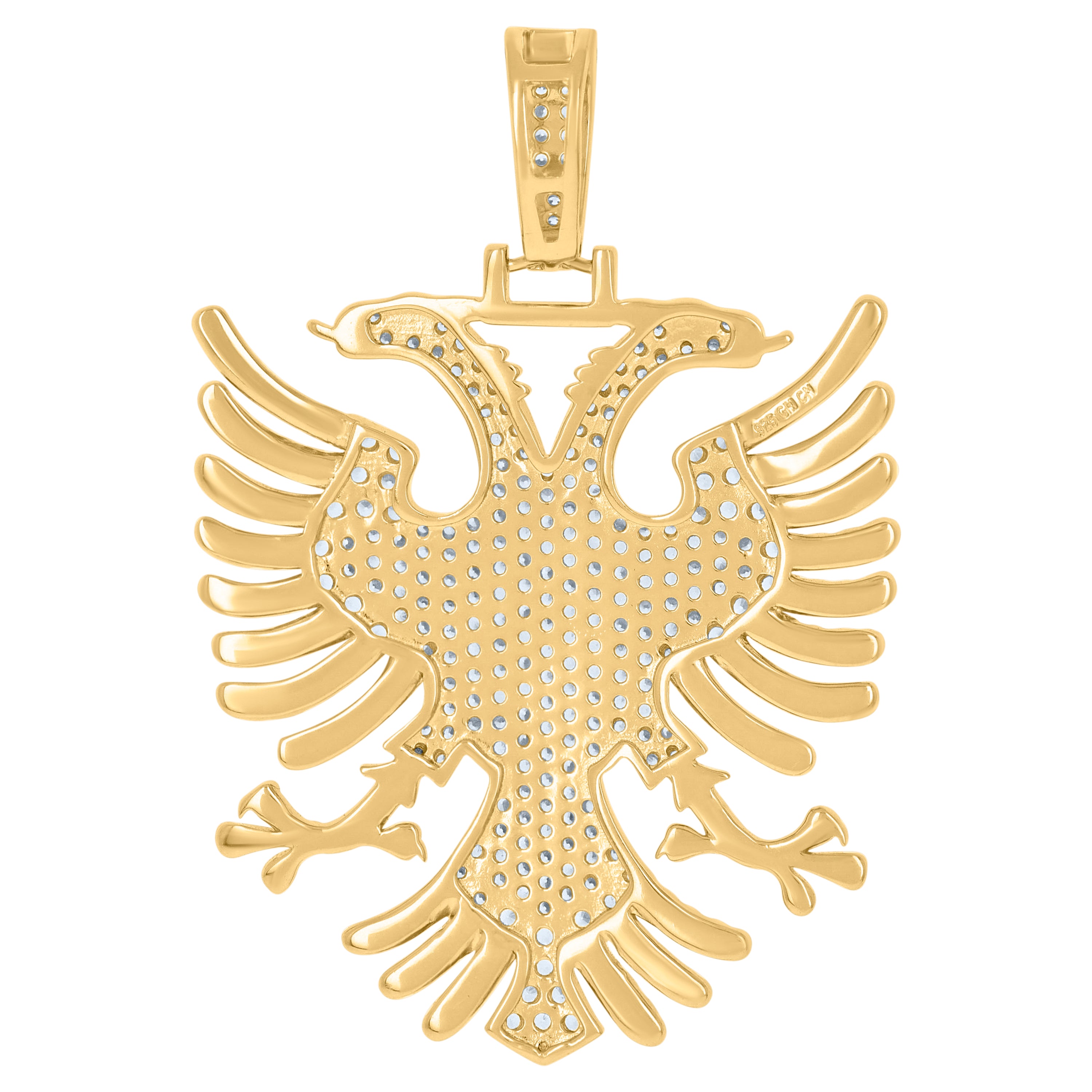 925 Sterling Silver Yellow-tone Men Cubic-Zirconia Eagle Bird Patriotic Charm Pendant