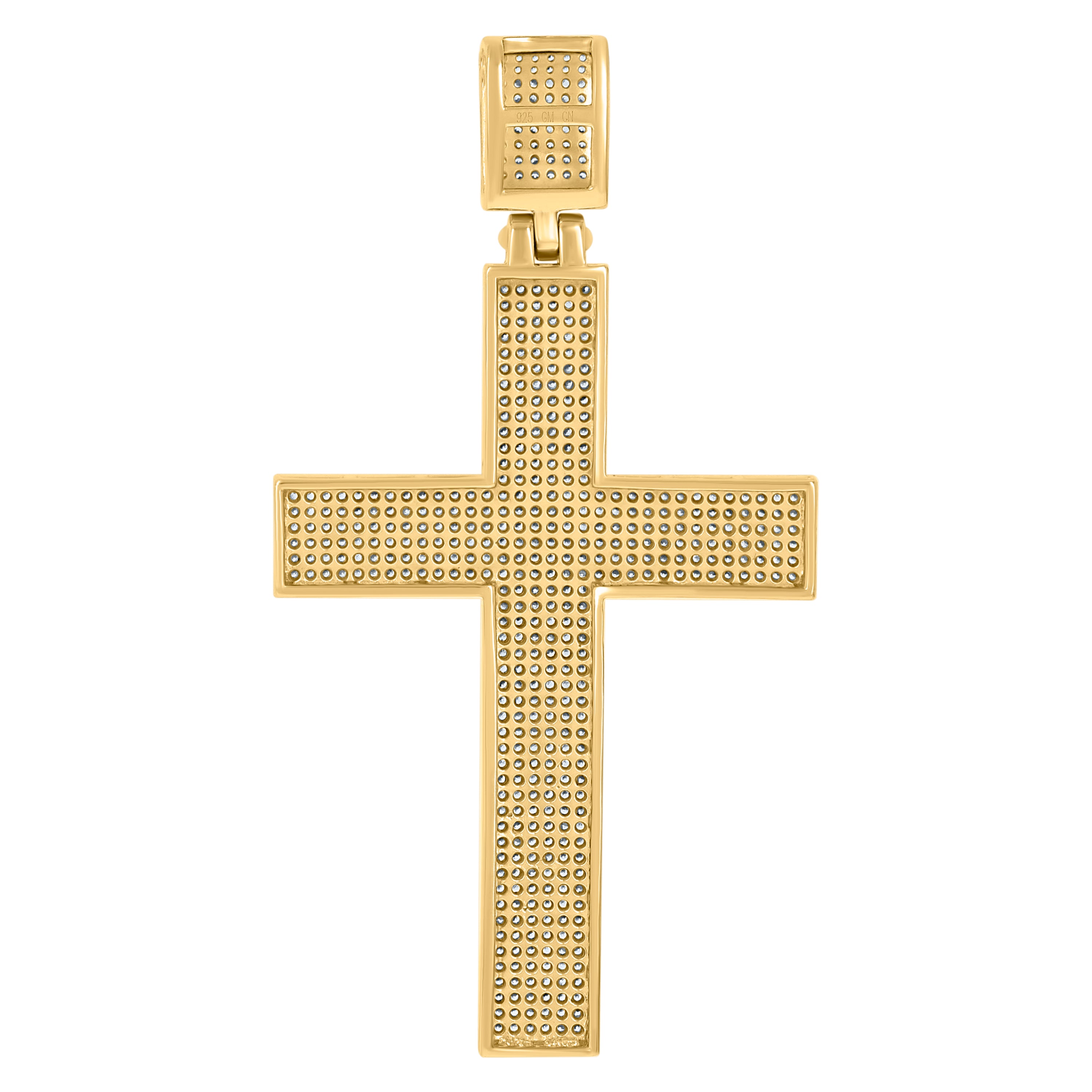 925 Sterling Silver Yellow-Tone Mens Cubic-Zirconia Cross Religious Charm Pendant