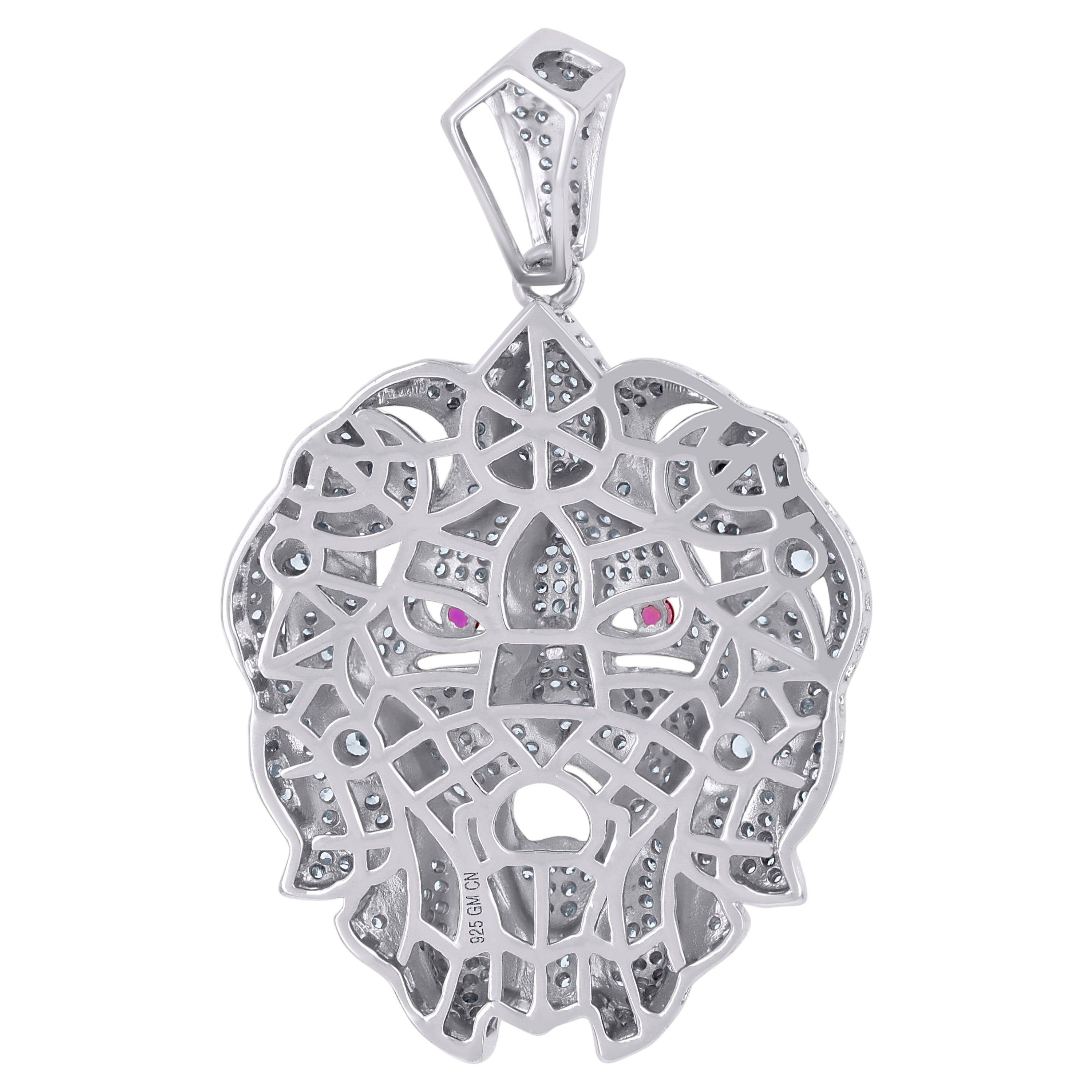 925 Sterling Silver Mens Purple White Cubic-Zirconia Leo/Lion Head Animal Zodiac Sign/Wildlife Charm Pendant