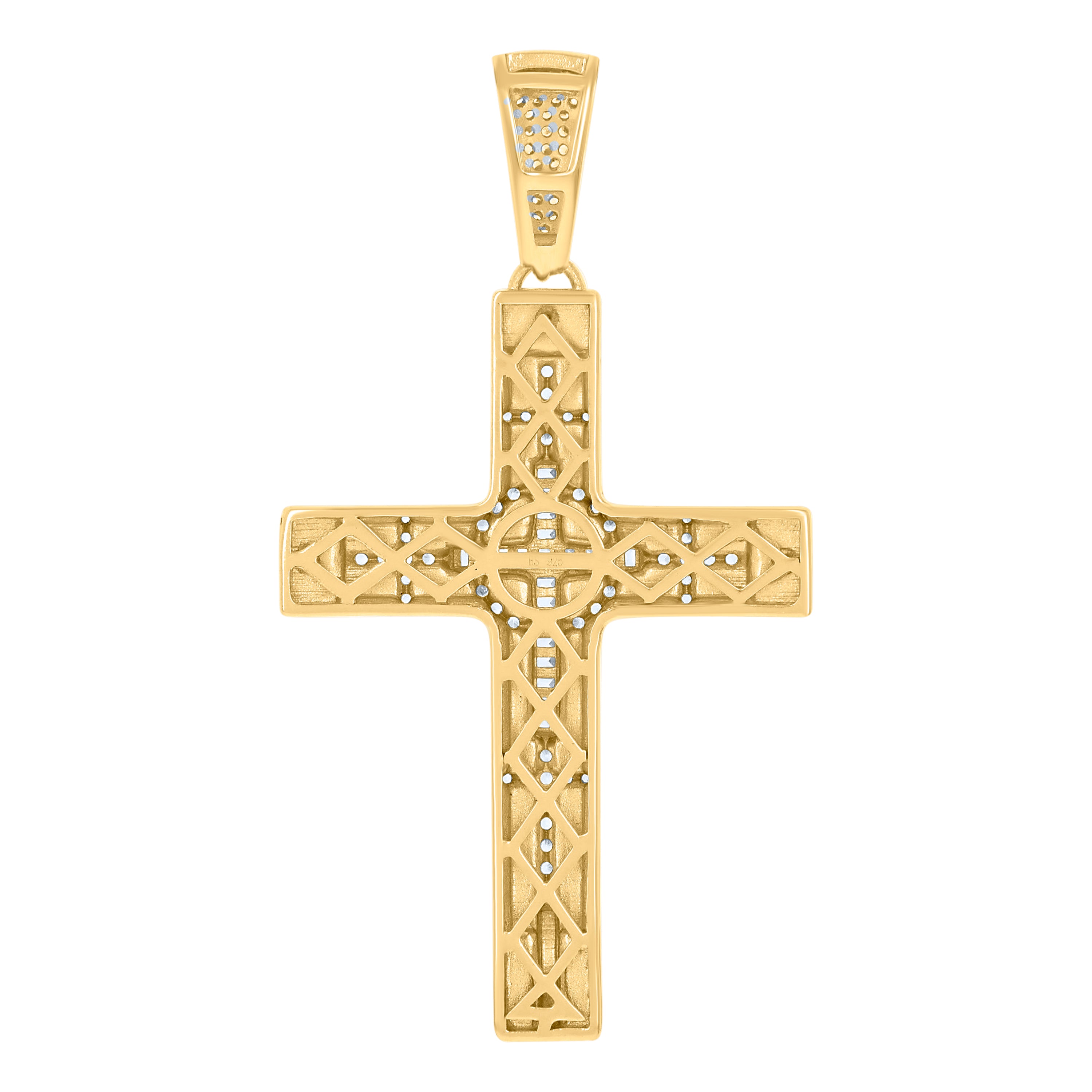 925 Sterling Silver Yellow-Tone Mens Baguette Round Cubic-Zirconia Cross Religious Charm Pendant