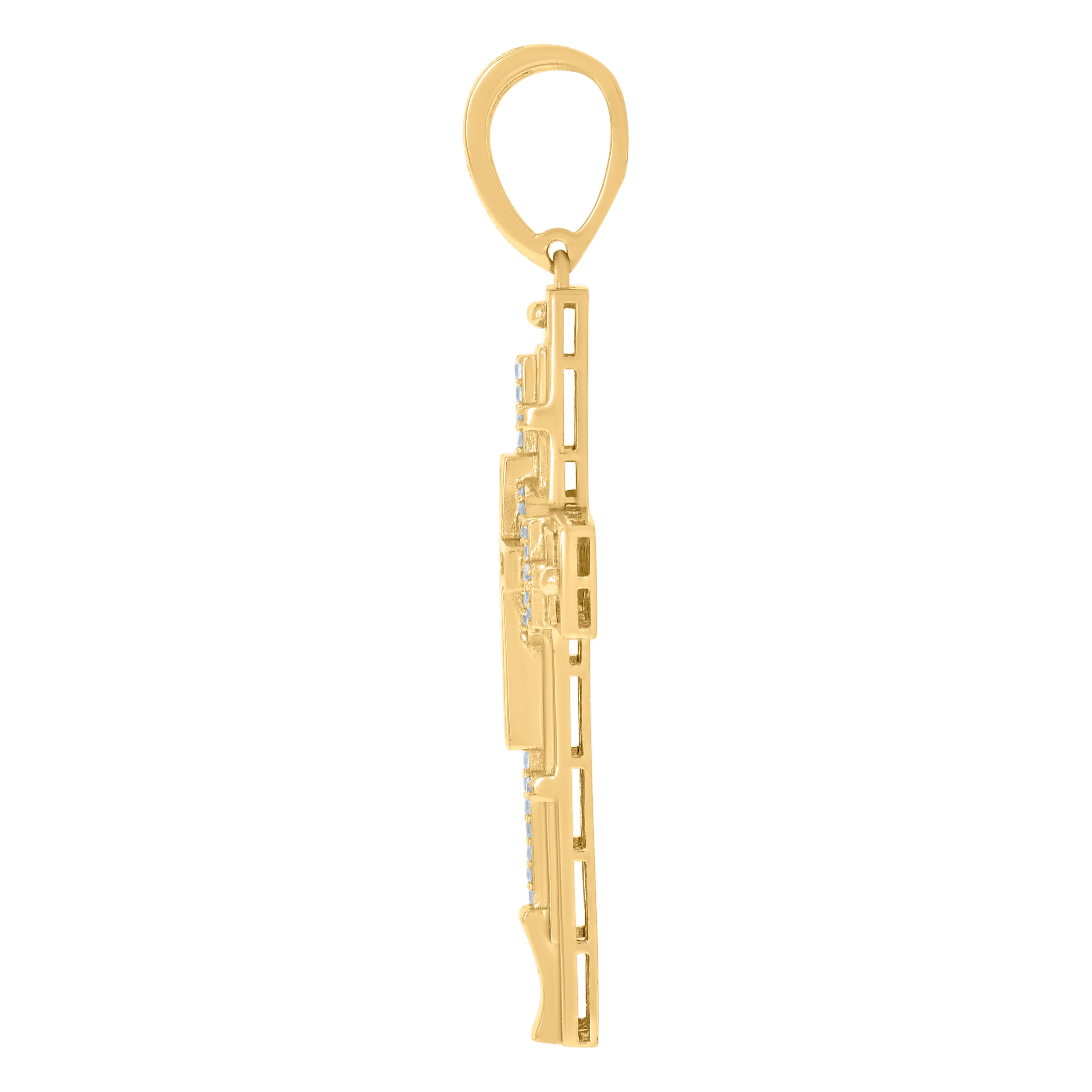 925 Sterling Silver Yellow-Tone Mens Baguette Round Cubic-Zirconia Cross Religious Charm Pendant