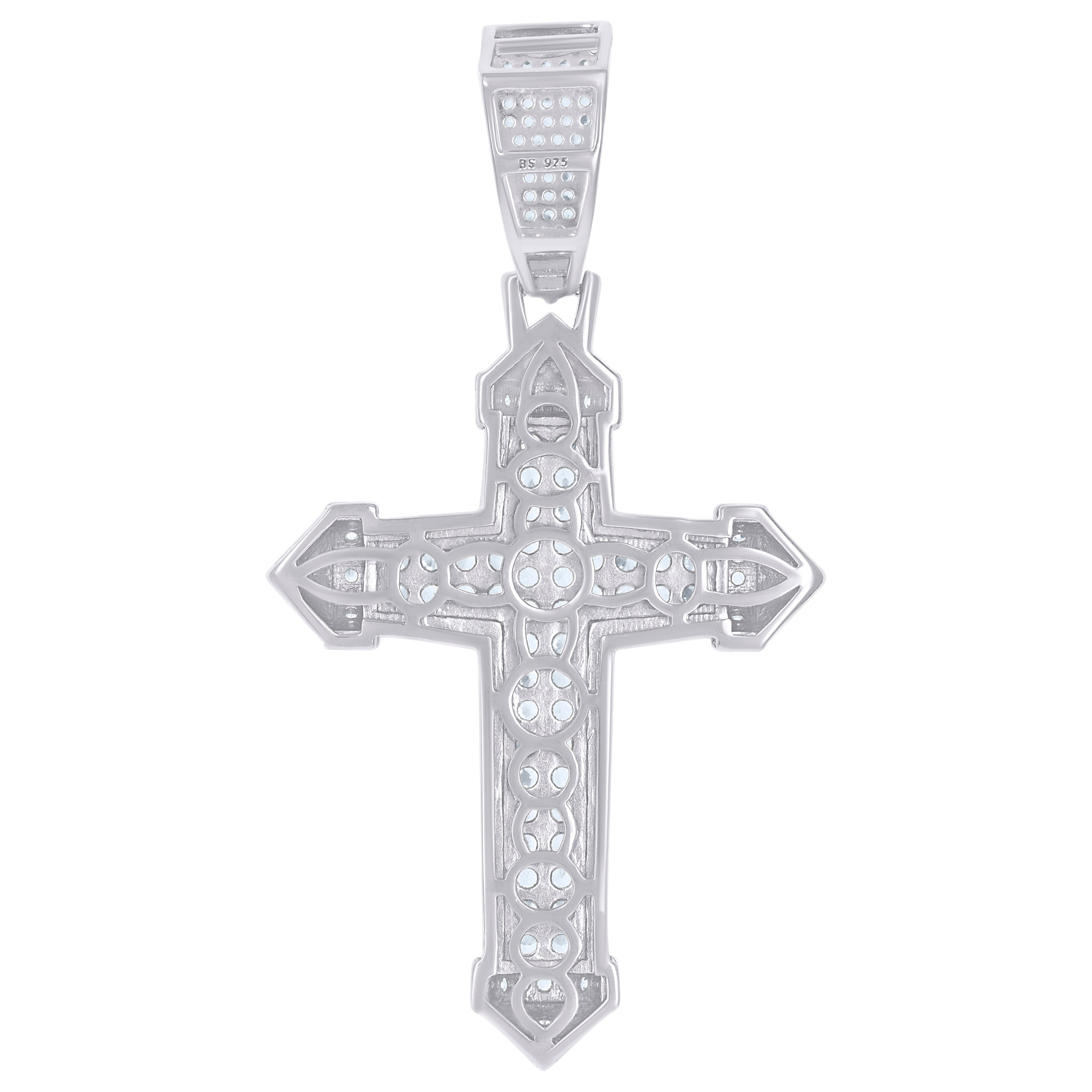 925 Sterling Silver Mens Cubic Zirconia Cross Religious Charm Pendant