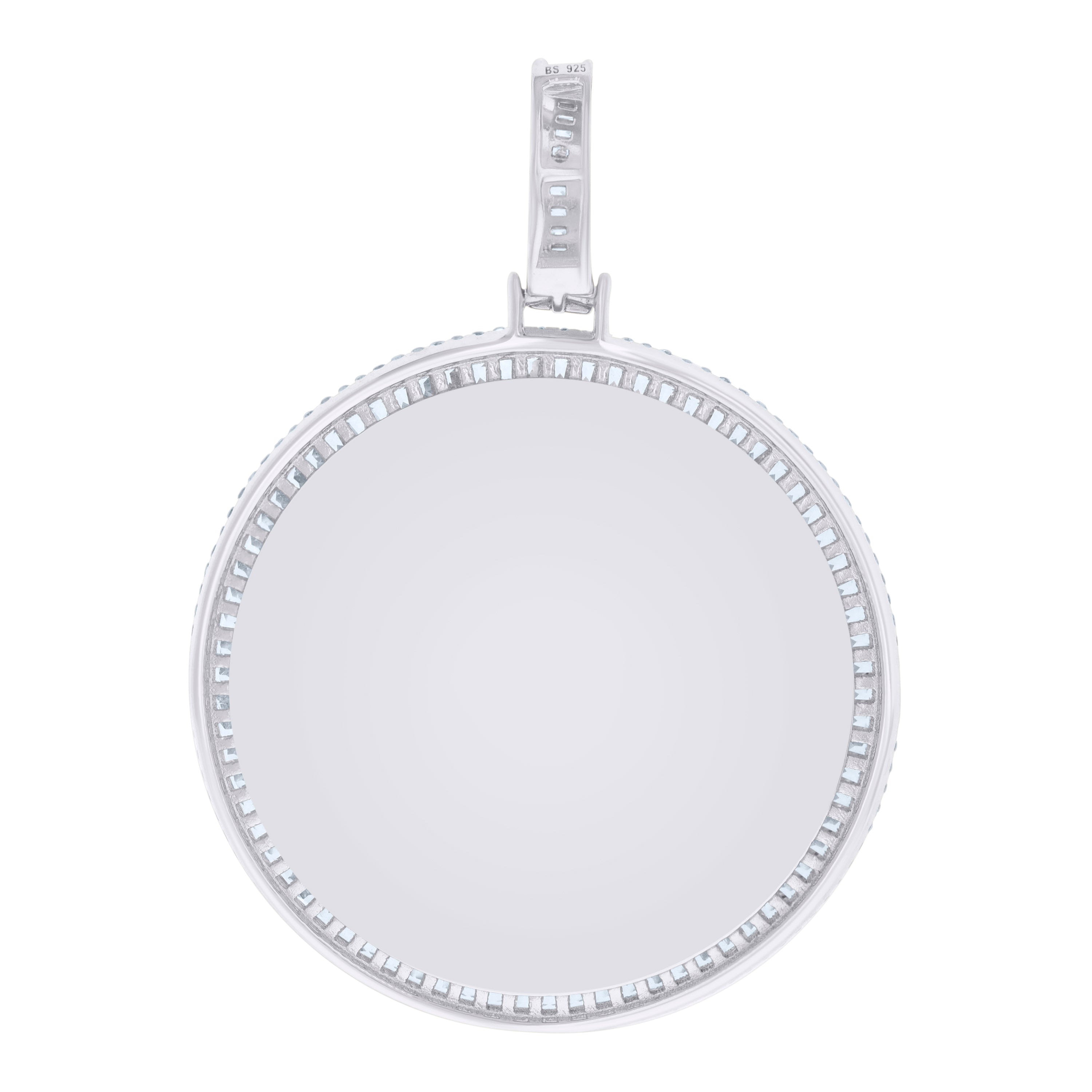 925 Sterling Silver Men Baguette Round Cubic-Zirconia Picture Frame Charm Pendant