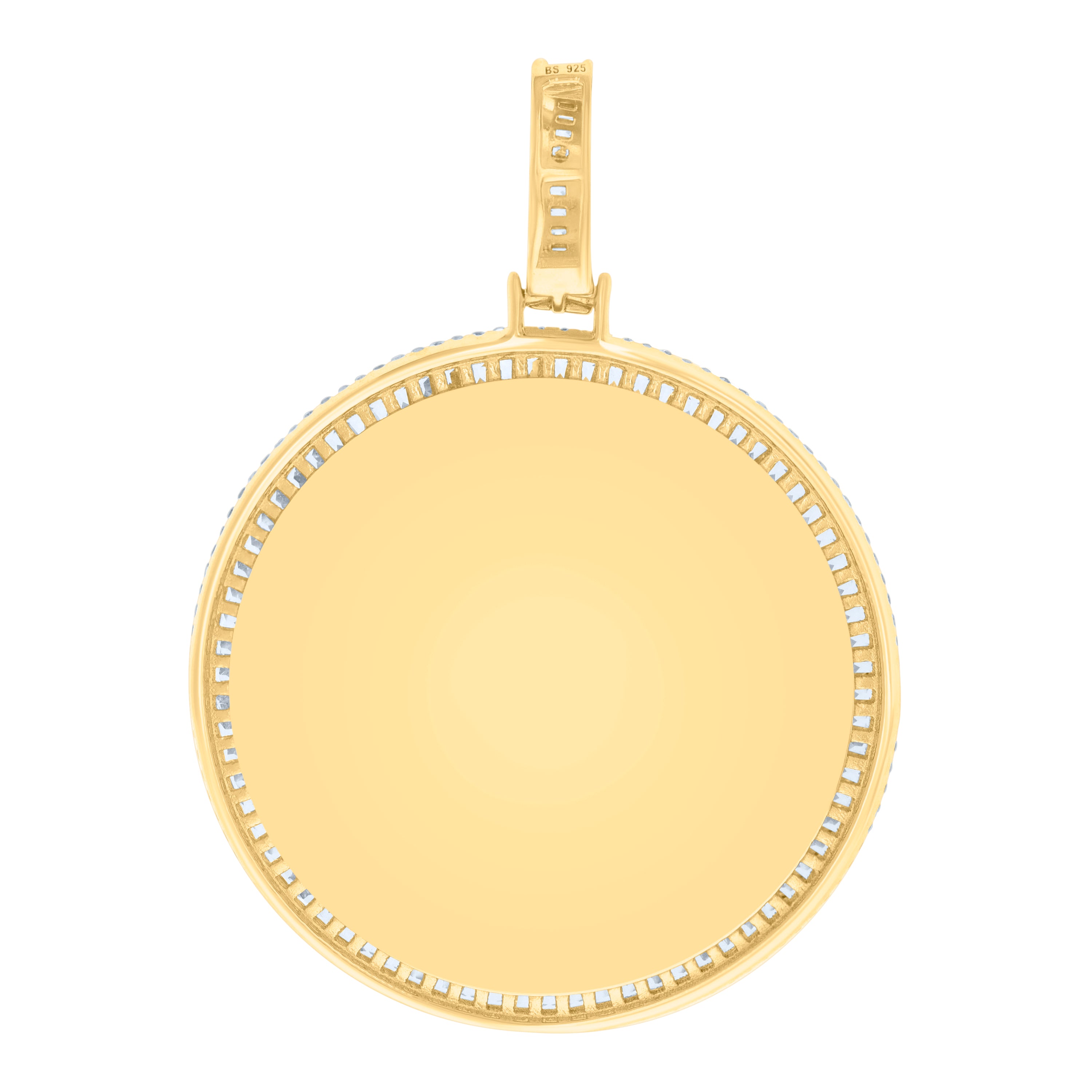 925 Sterling Silver Yellow-Tone Men Baguette Round Cubic-Zirconia Picture Frame Charm Pendant
