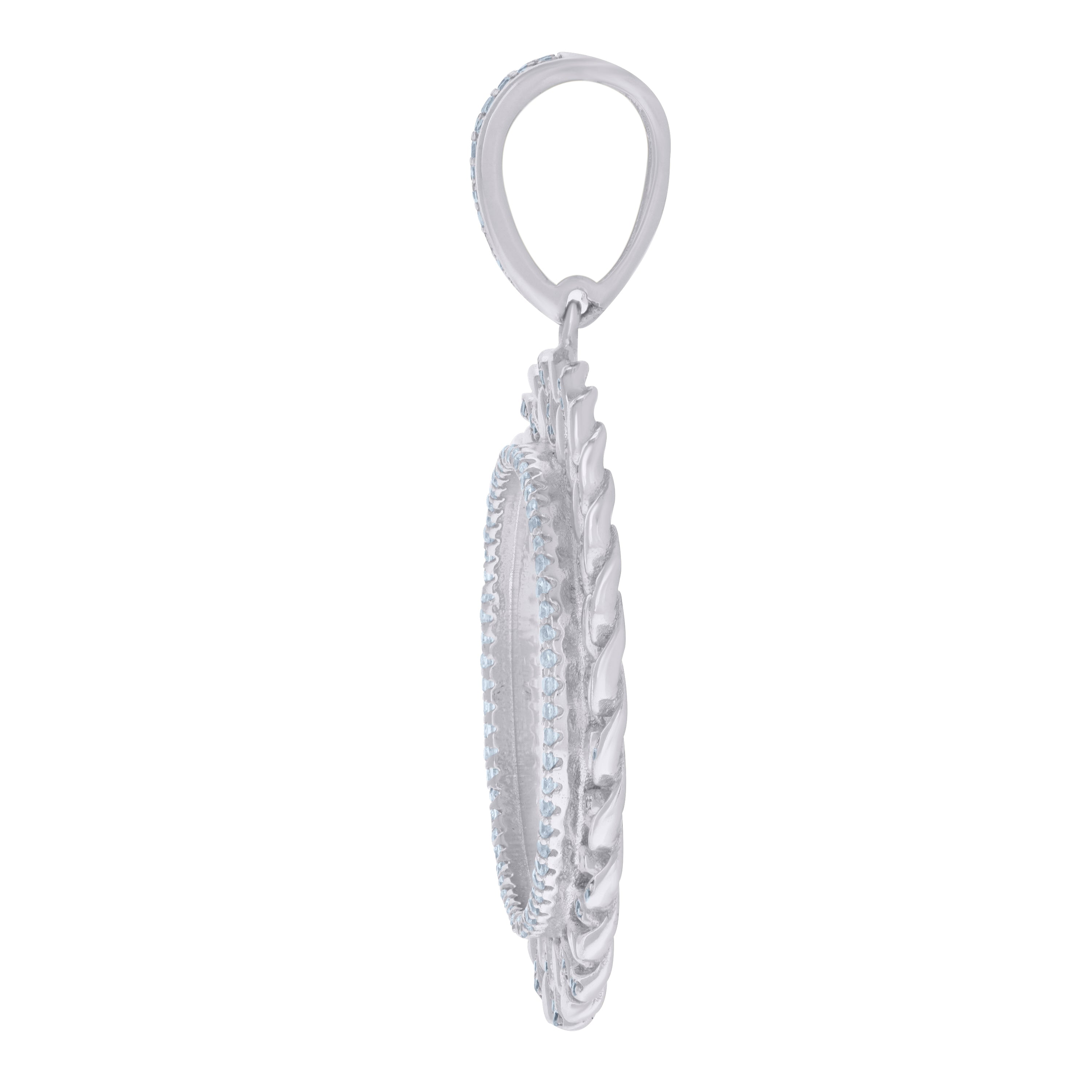 925 Sterling Silver Men Cubic-Zirconia Cuban Border Picture Frame Charm Pendant