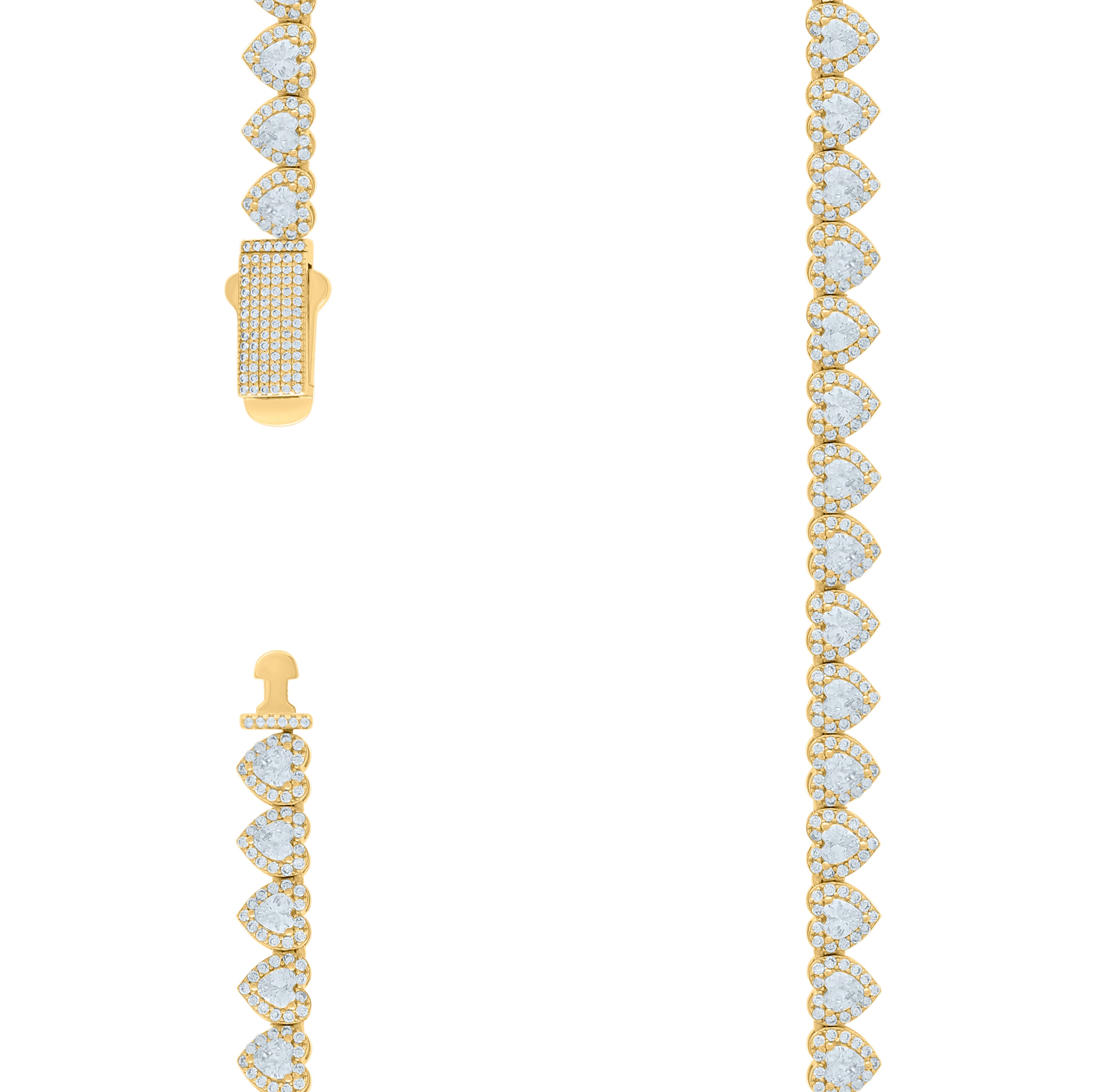 925 Sterling Silver Yellow-tone Womens Cubic-Zirconia Heart Tennis Chain