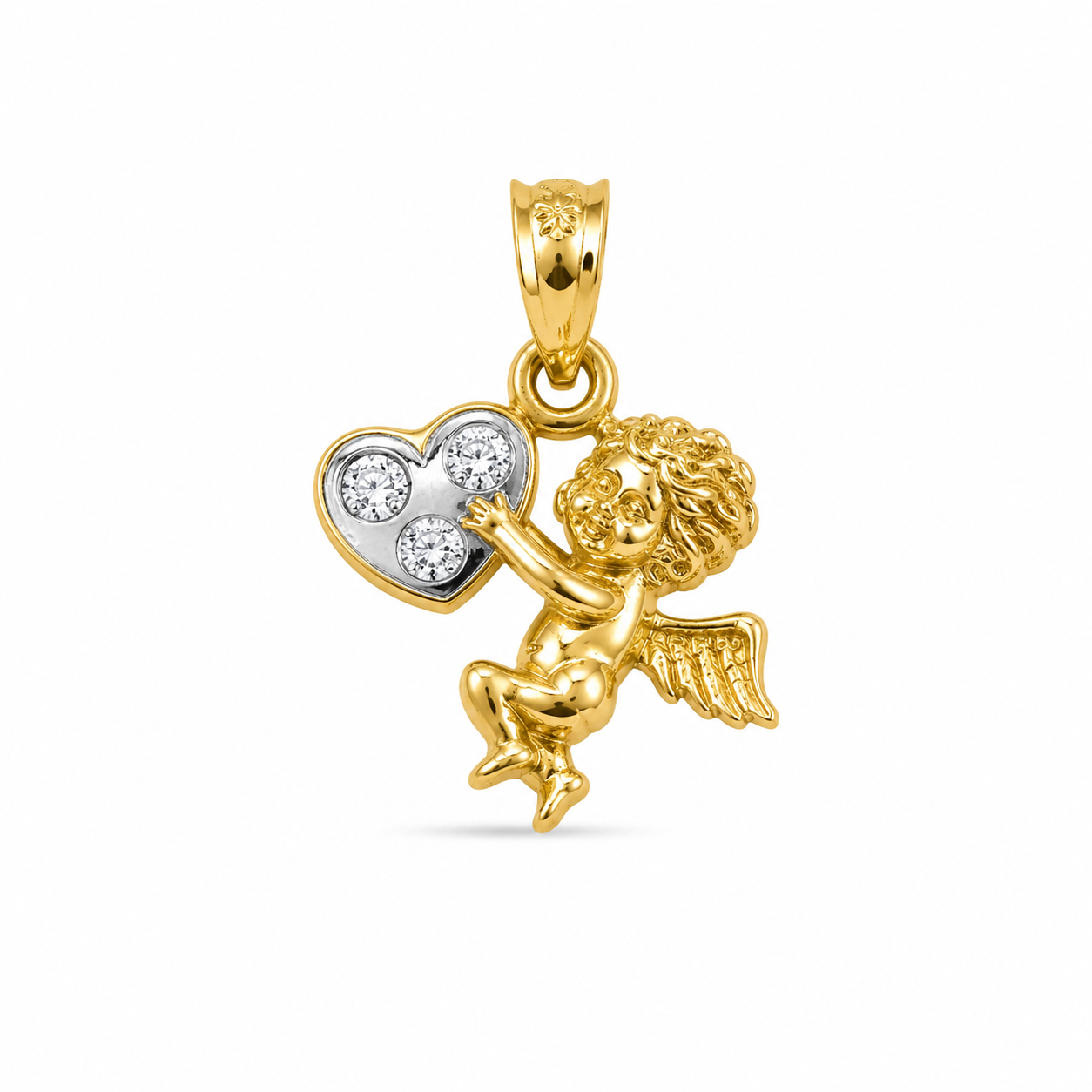 14KT Two-Tone Heart Angel Pendant [A1B2]