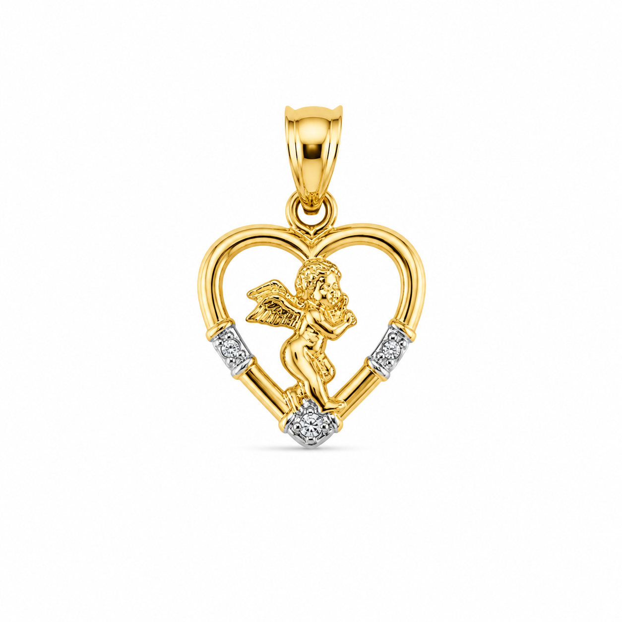 14TK Two-Tone Heart Angel Pendant [A2B0]