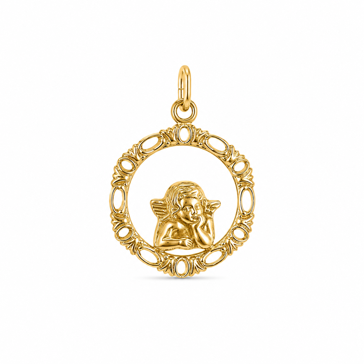 10KT Yellow Gold Round Angel Pendant [A0B9]