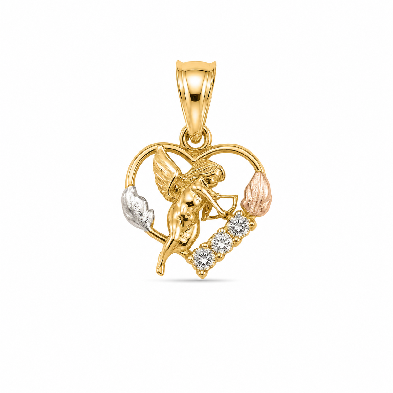 14KT Tri-Color Heart Angel Pendant [A2B1]