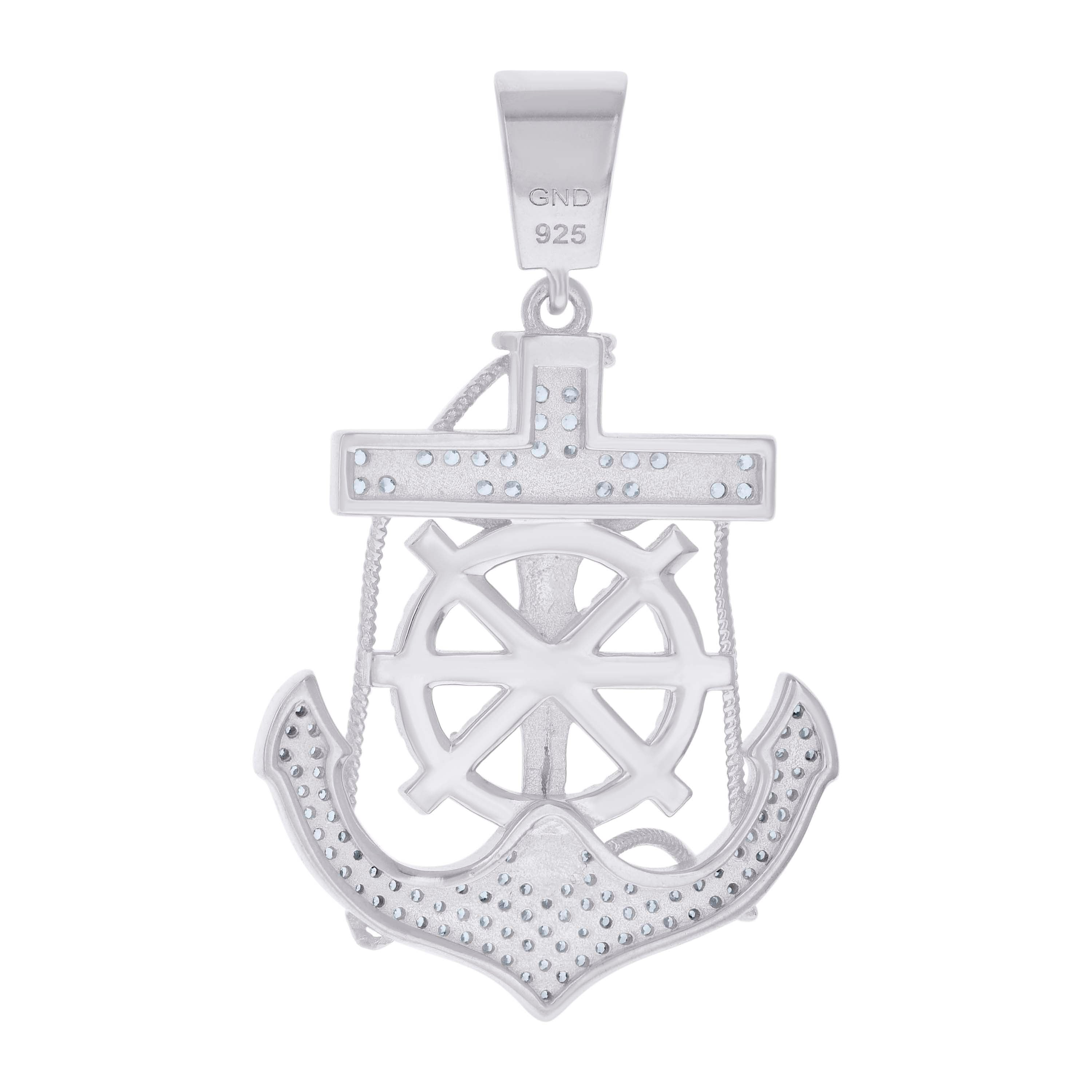 925 Sterling Silver Mens Cubic-Zirconia Anchor Crucifix Religious Charm Pendant