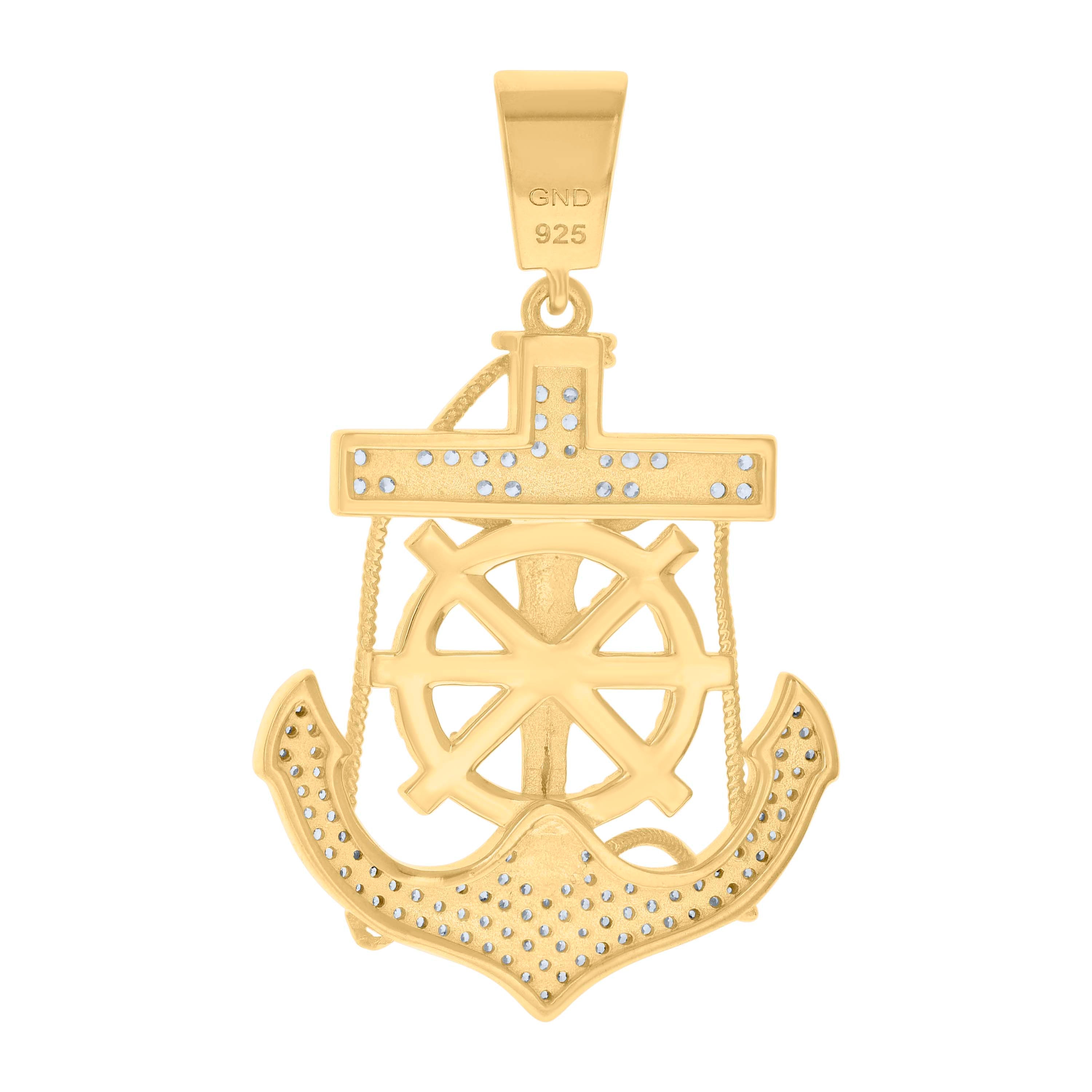 925 Sterling Silver Yellow-Tone Mens Cubic-Zirconia Anchor Crucifix Religious Charm Pendant