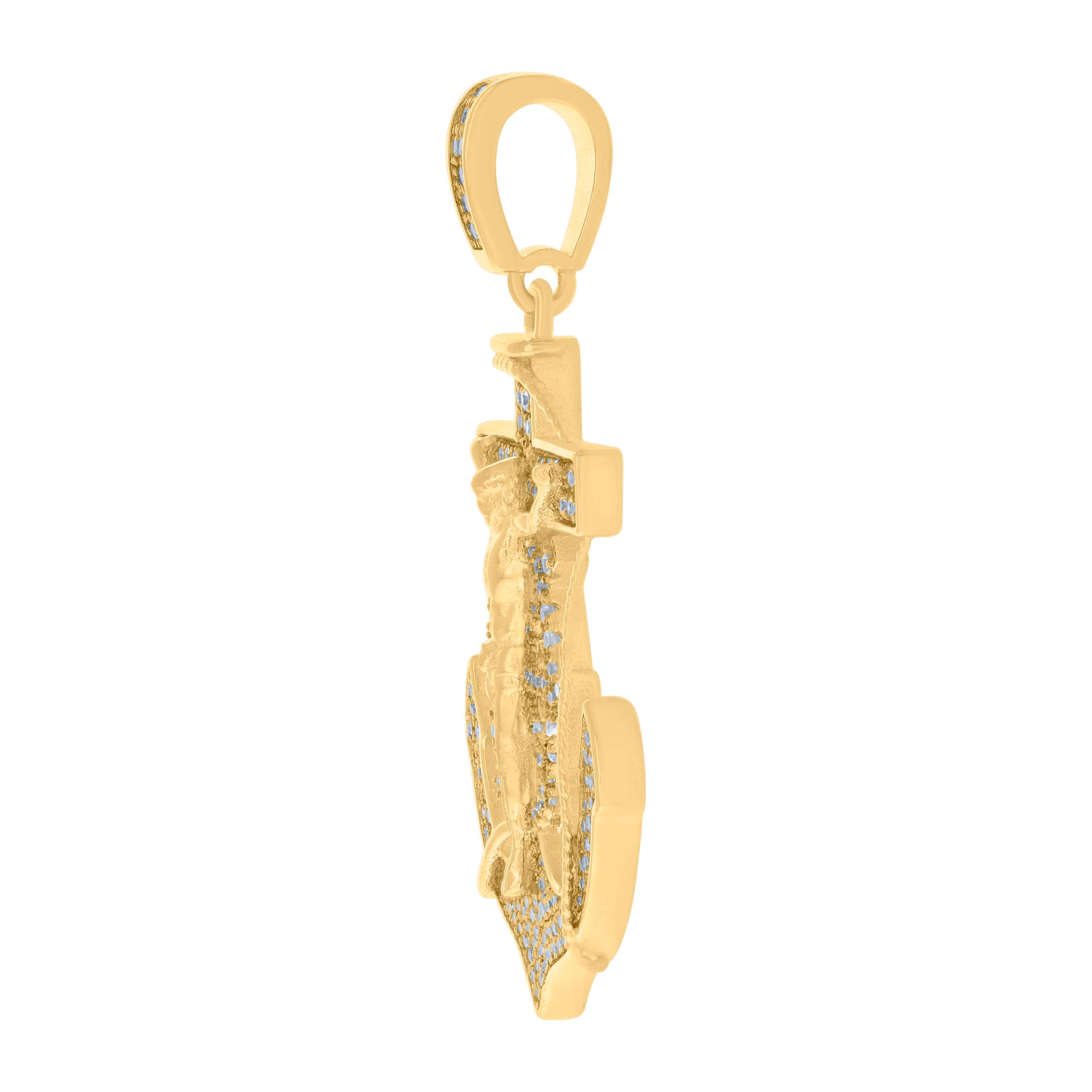 925 Sterling Silver Yellow-Tone Mens Cubic-Zirconia Anchor Crucifix Religious Charm Pendant
