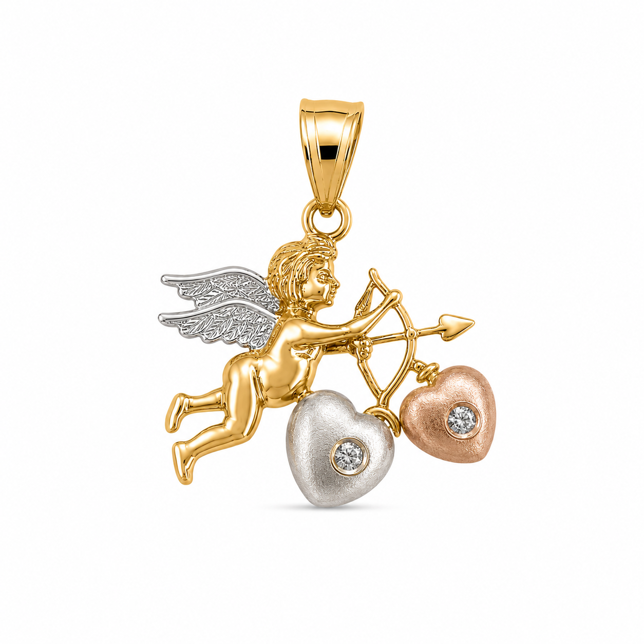 14KT Tri-Color Heart Angel Pendant [A1B8]