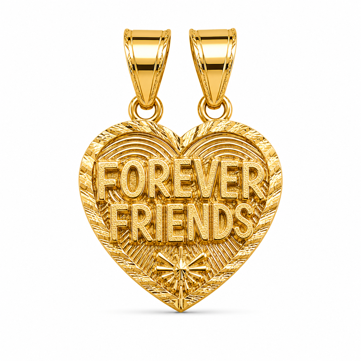 10KT Yellow Gold Forever Friends Half Heart Pendant Set [A2B0]