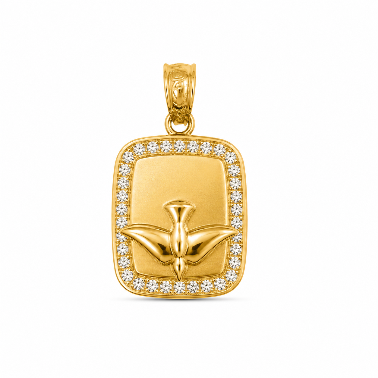 10KT Yellow Gold Rectangle Dove Pendant [A1B4]