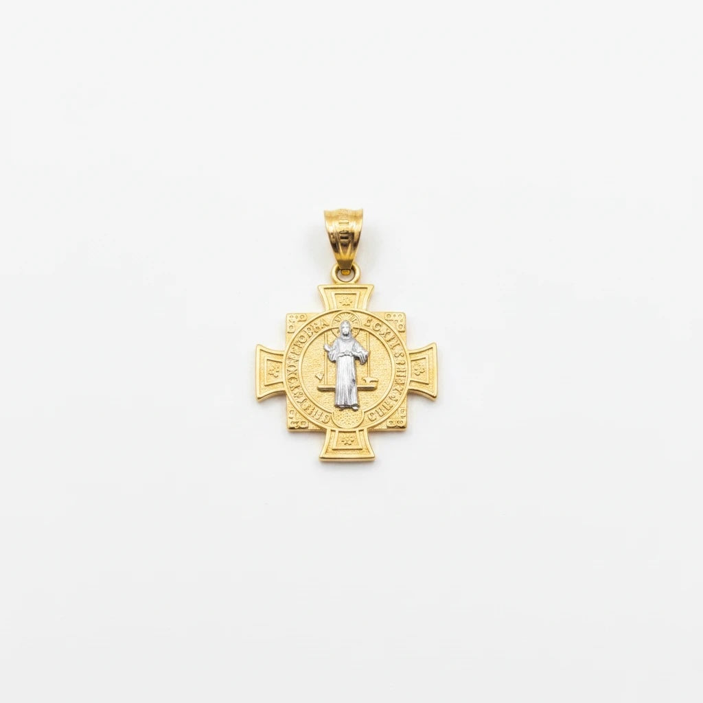 14KT Two-Tone Gold St. Benedict Cross Pendant [A1B8]