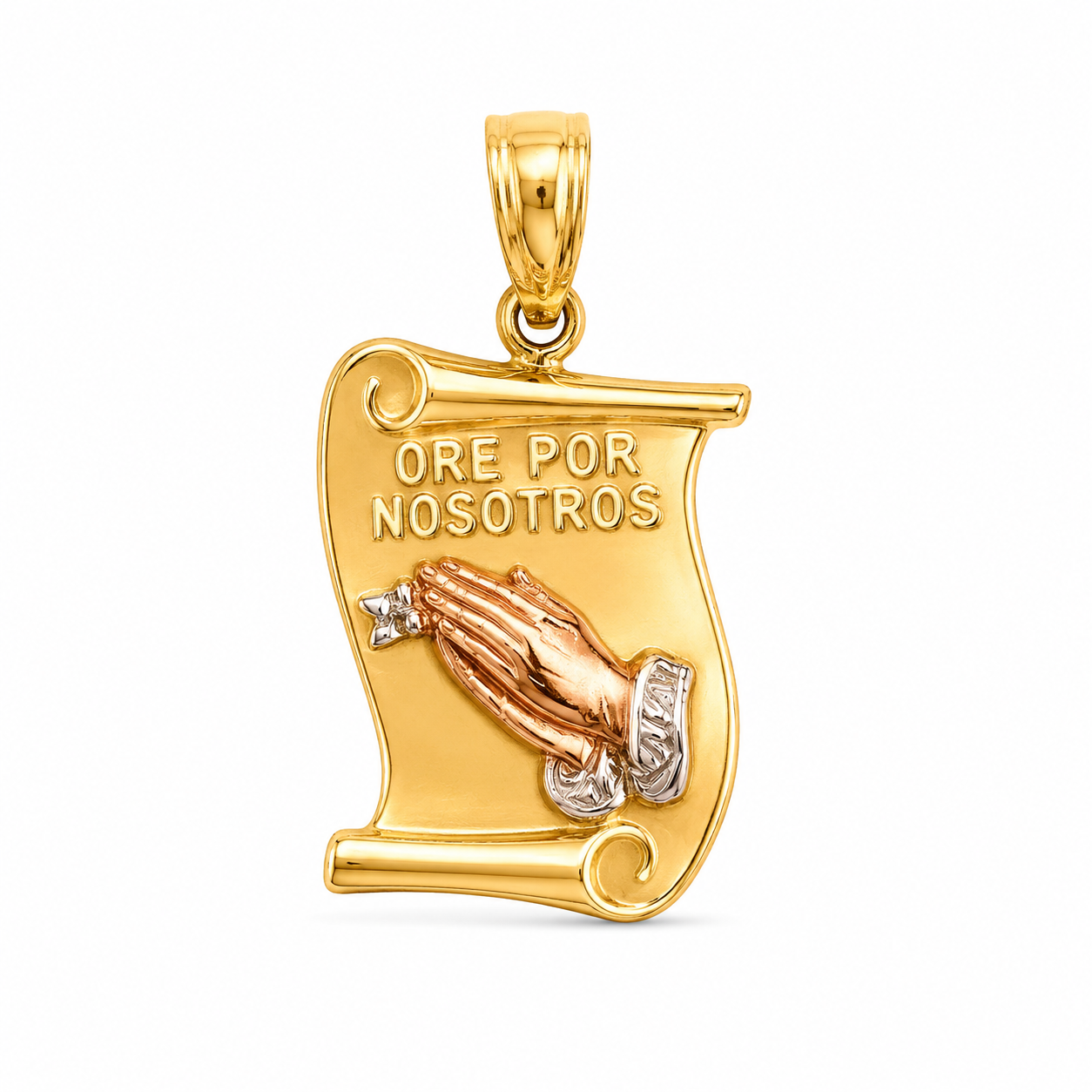 14KT Tri-Color Gold Ore Por Nosotros Scroll Pendant [A2B0]
