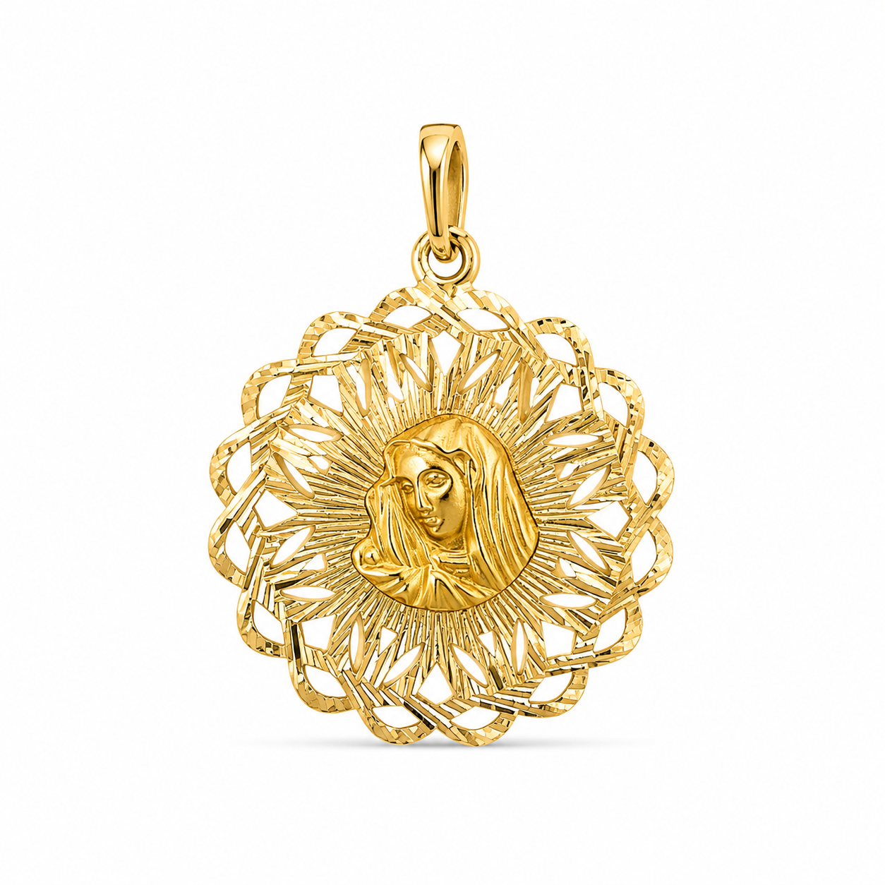 14KT Yellow Gold Jesus and Virgin Mary Reversible Pendant [A2B7]