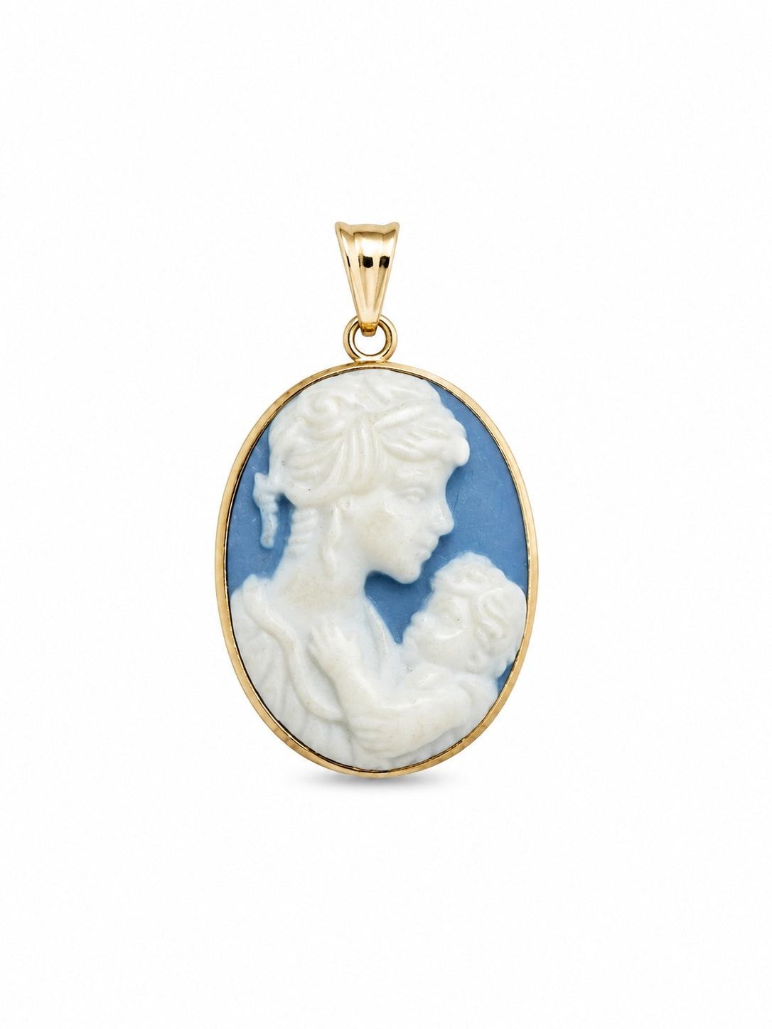 10KT Yellow Gold Mother and Child Cameo Pendant [A4B2]