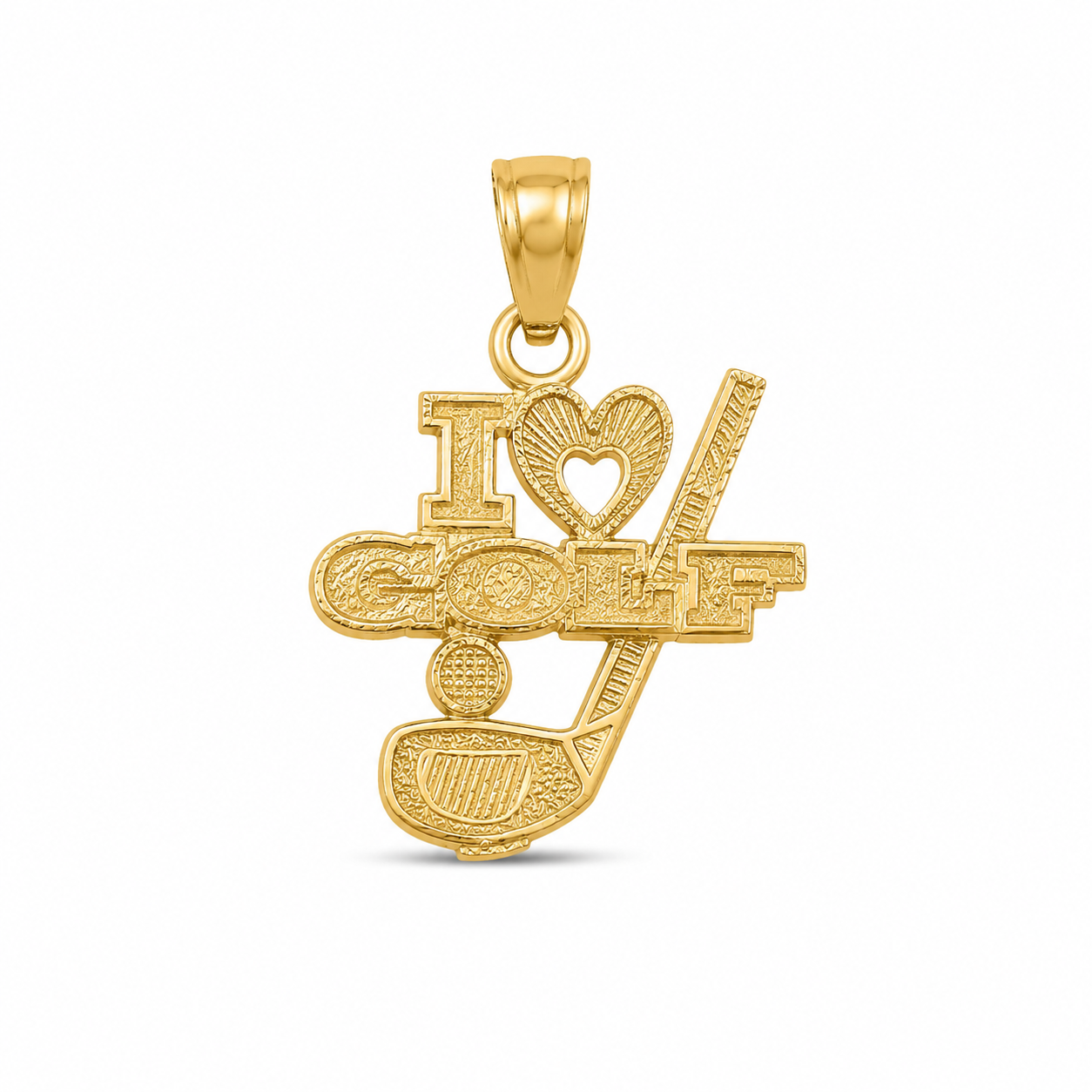 10KT Yellow Gold I Love Golf Pendant [A0B5]