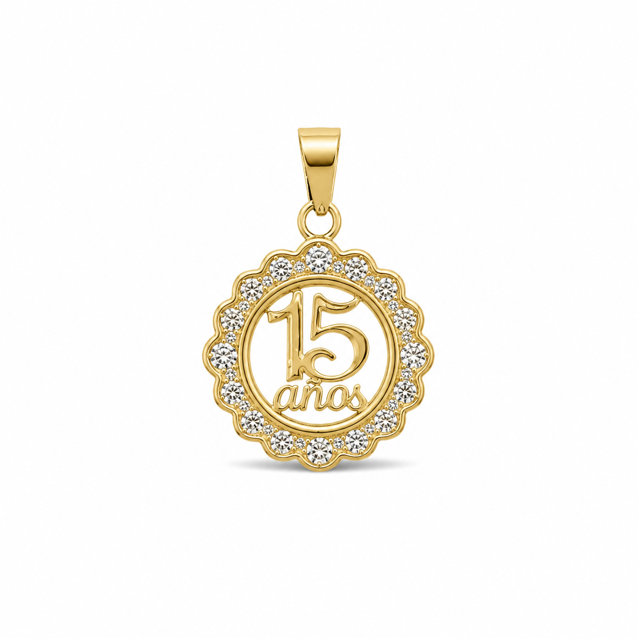 10KT Yellow Gold 15 Anos Round Pendant [A0B7]