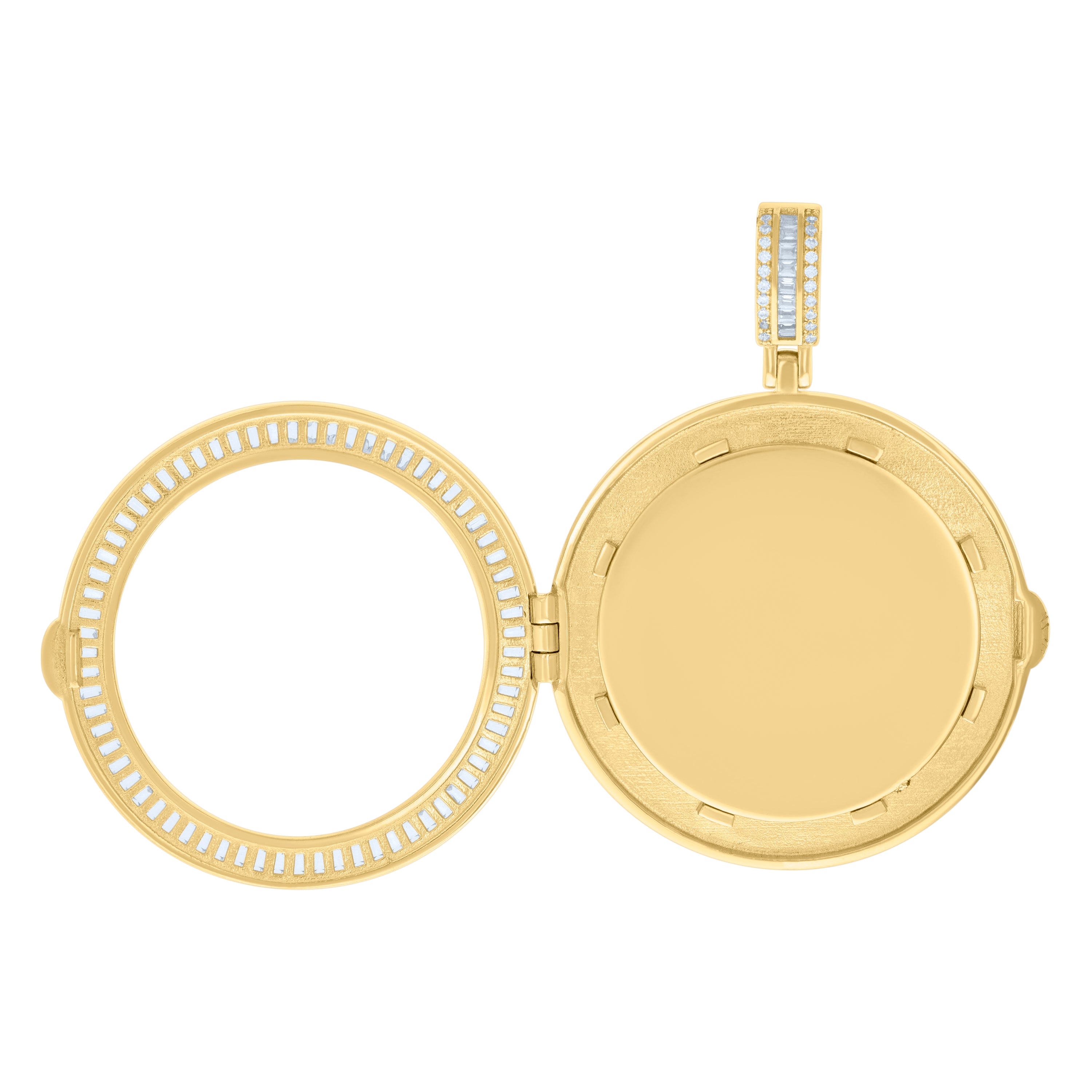 925 Sterling Silver Yellow-tone Mens Baguette Round Cubic-Zirconia Round Picture Frame Pendant
