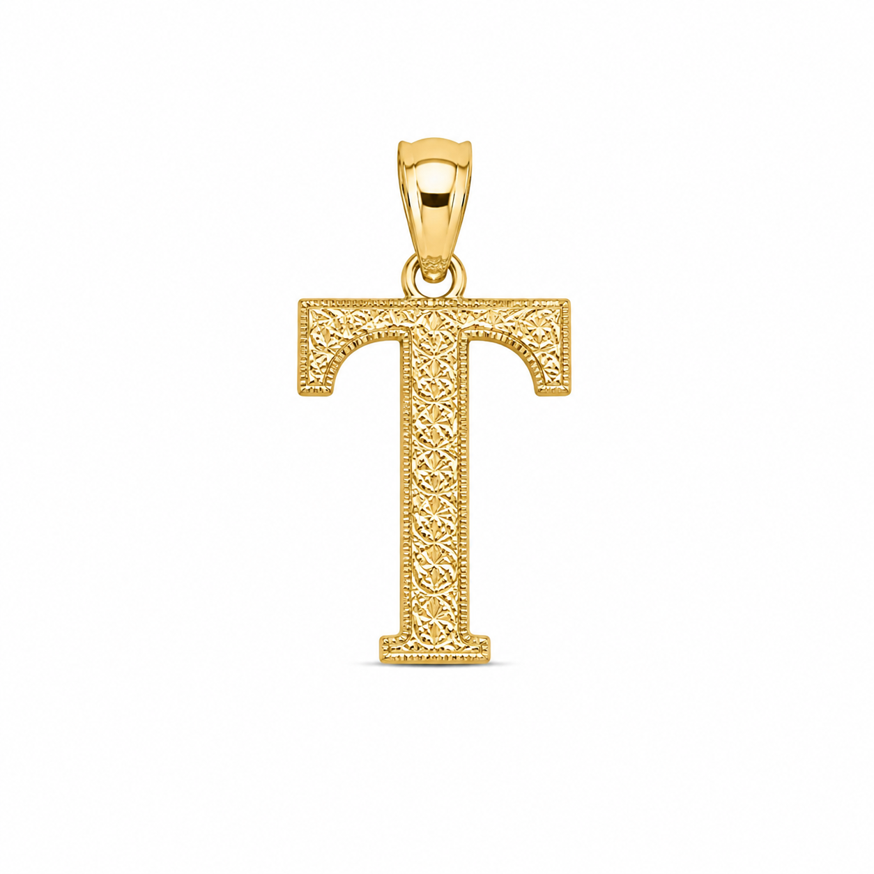 10KT Yellow Gold Diamond Gold Print Initial Pendant [JL]
