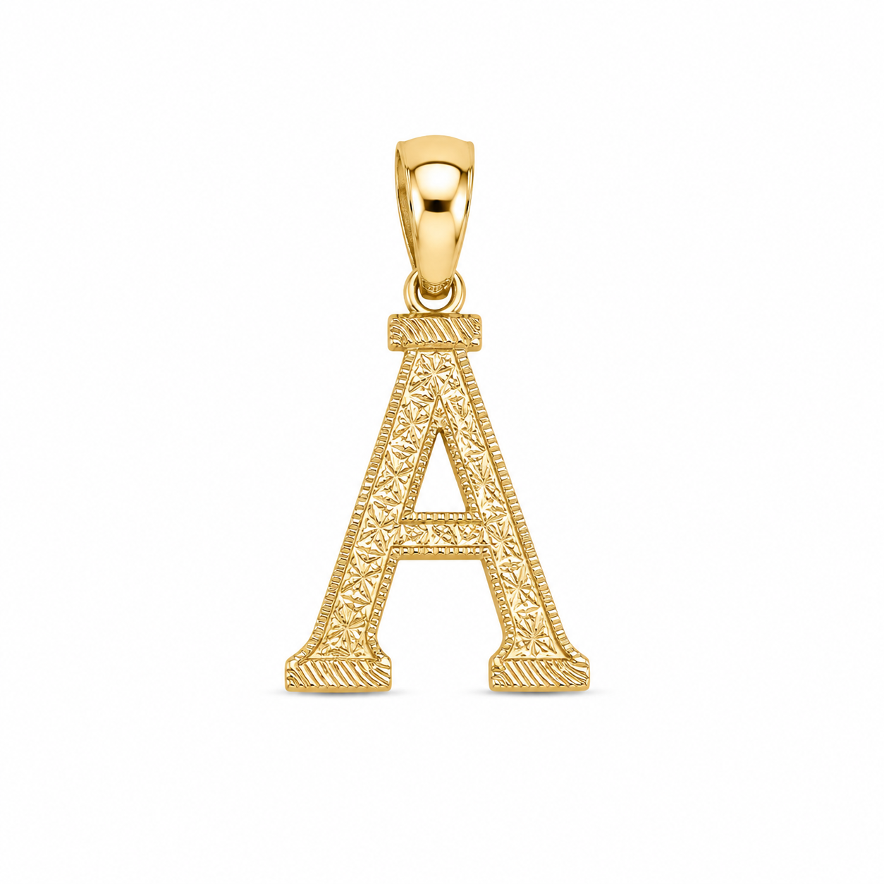 10KT Yellow Gold Diamond Cut Print Initial Pendant