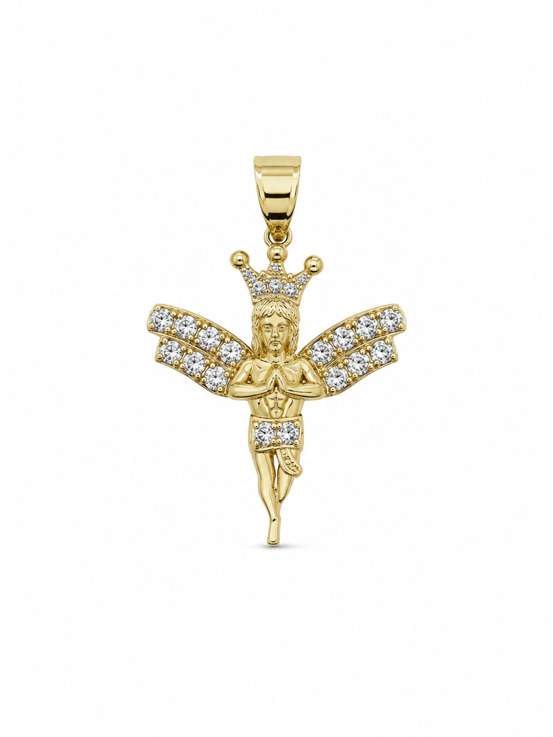 10KT Two-Tone Gold Praying Angel CZ Pendant [A1B6]