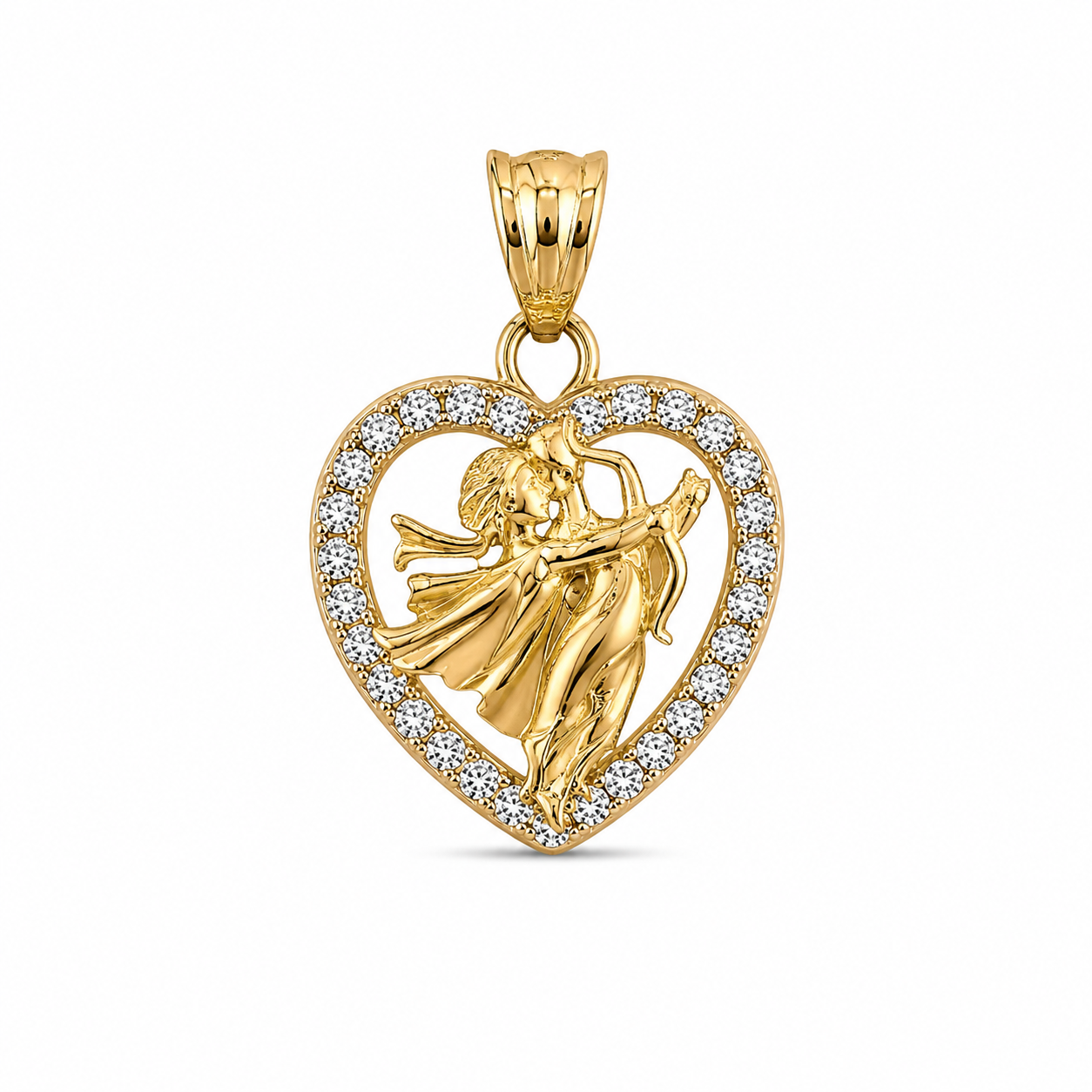 14KT Two-Tone Gold Heart Angel CZ Pendant [A2B4]