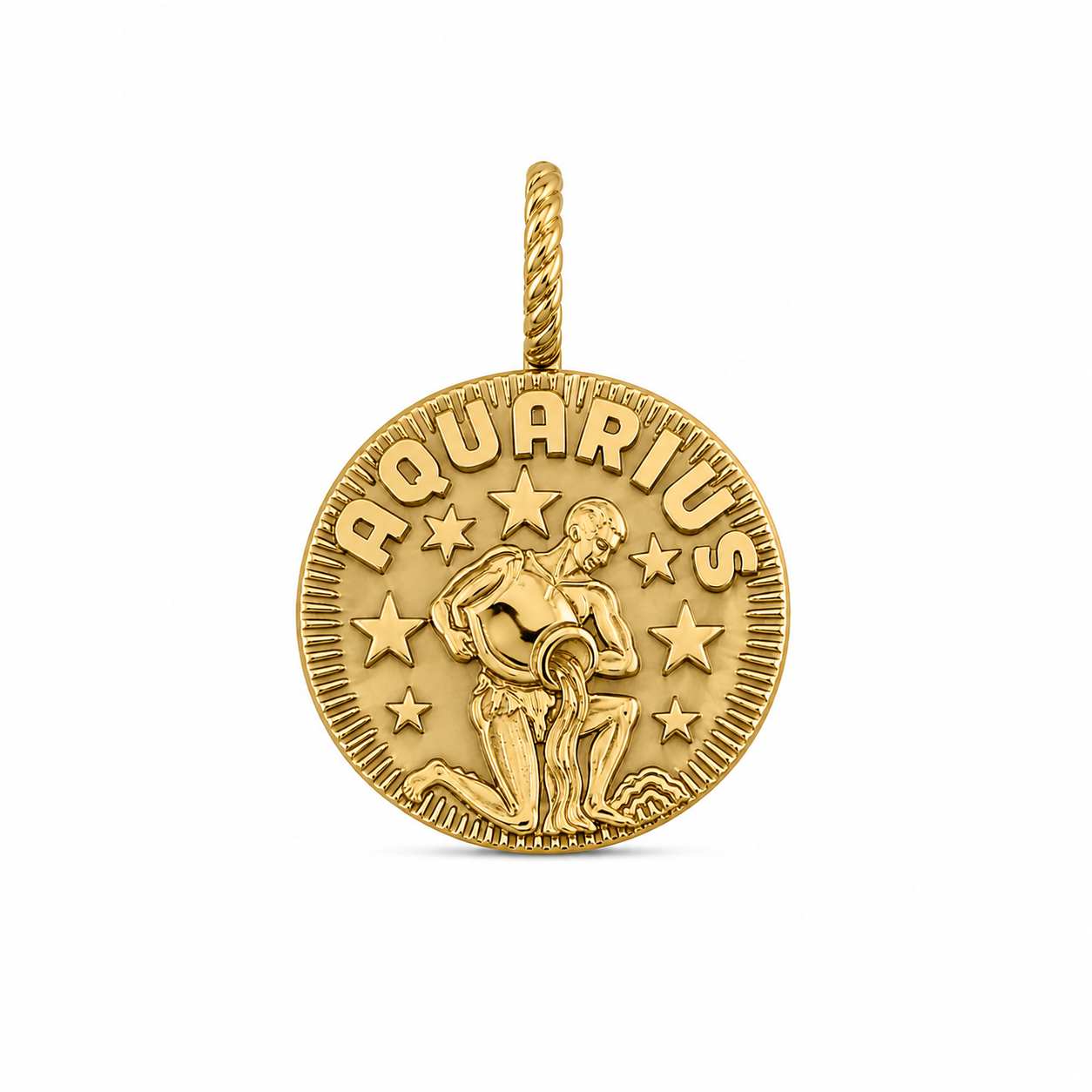 10KT Yellow Gold Aquarius Round Pendant [A1B4]