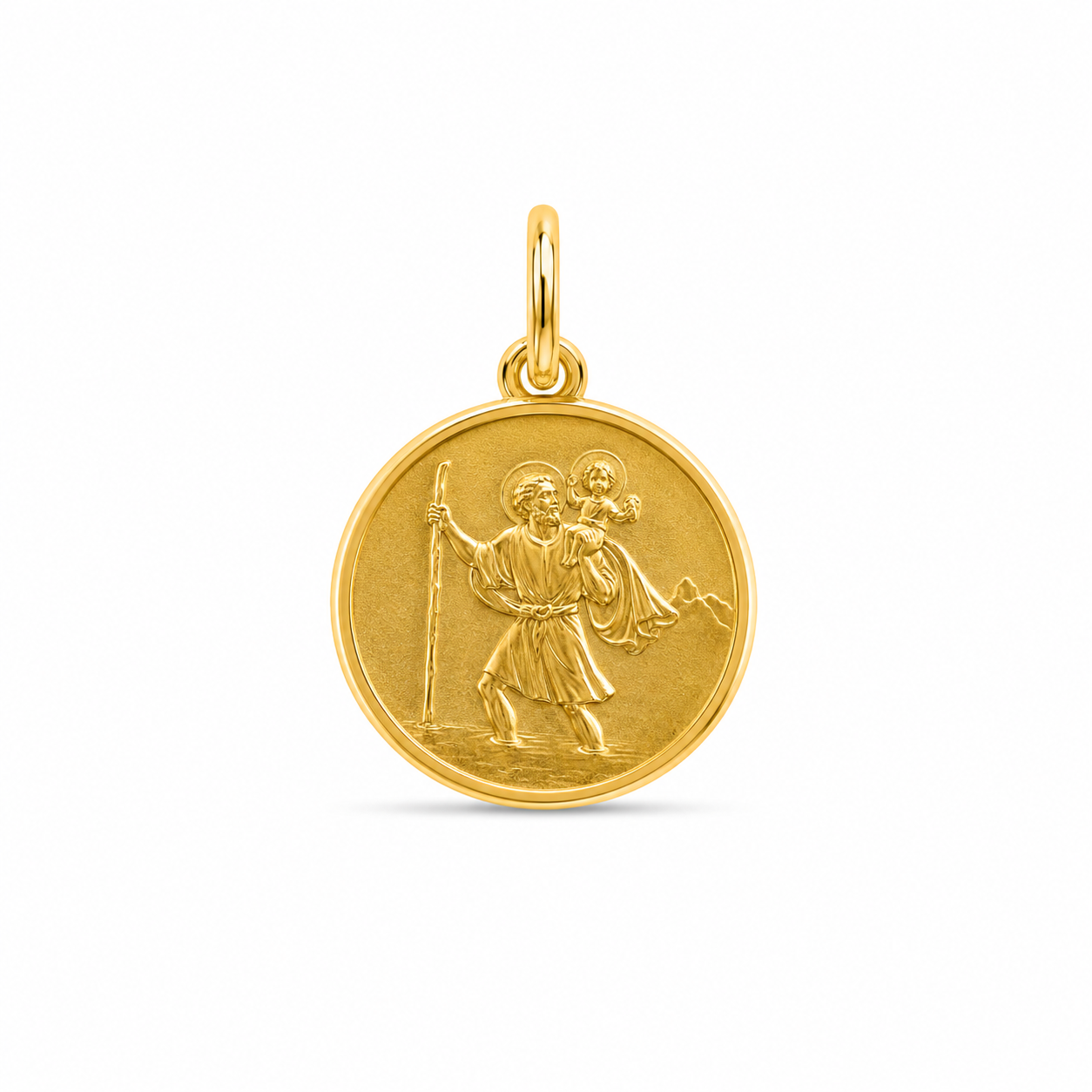 14KT Yellow Gold St. Christopher Round Pendant [A1B0]