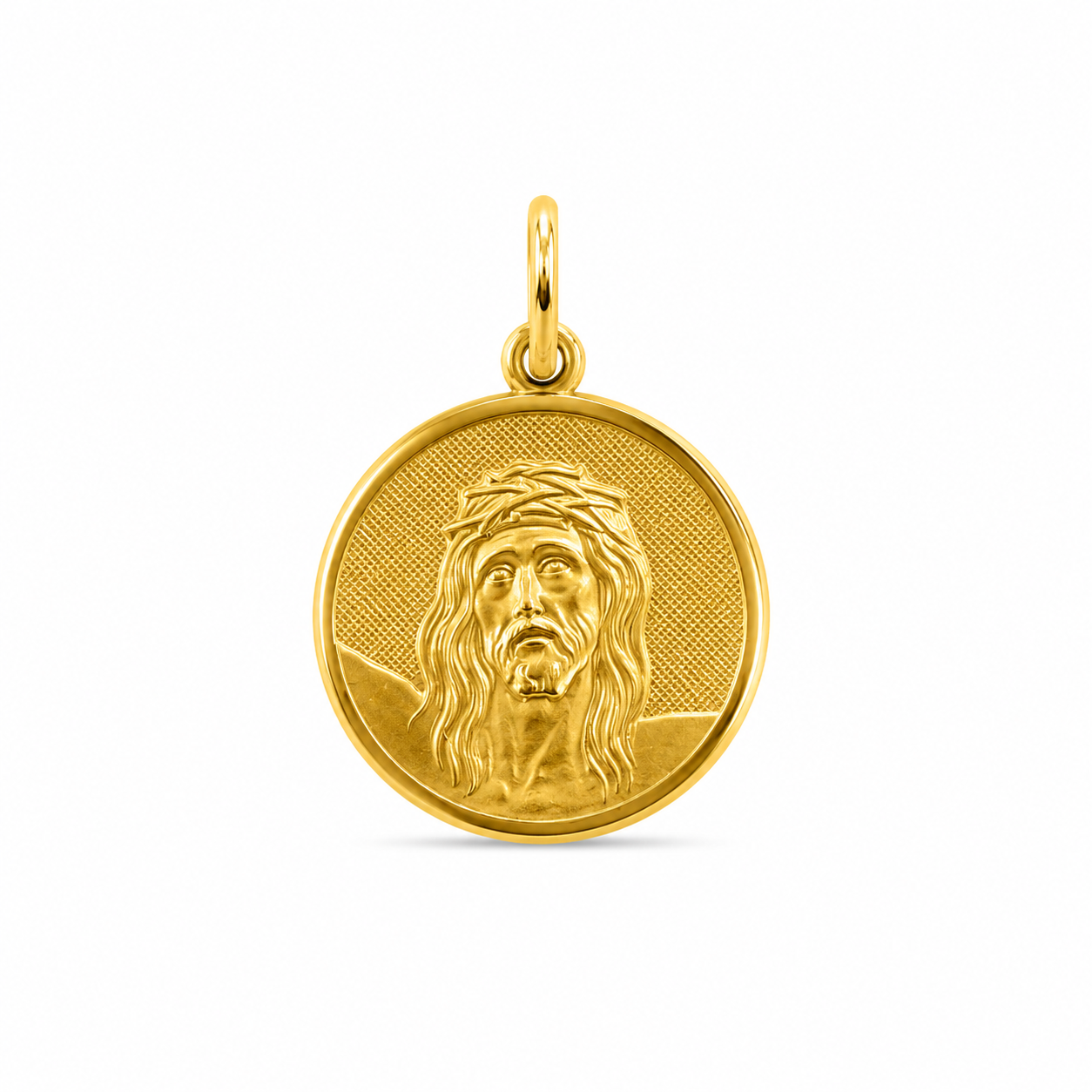 14KT Yellow Gold Jesus Round Pendant [A2B6]