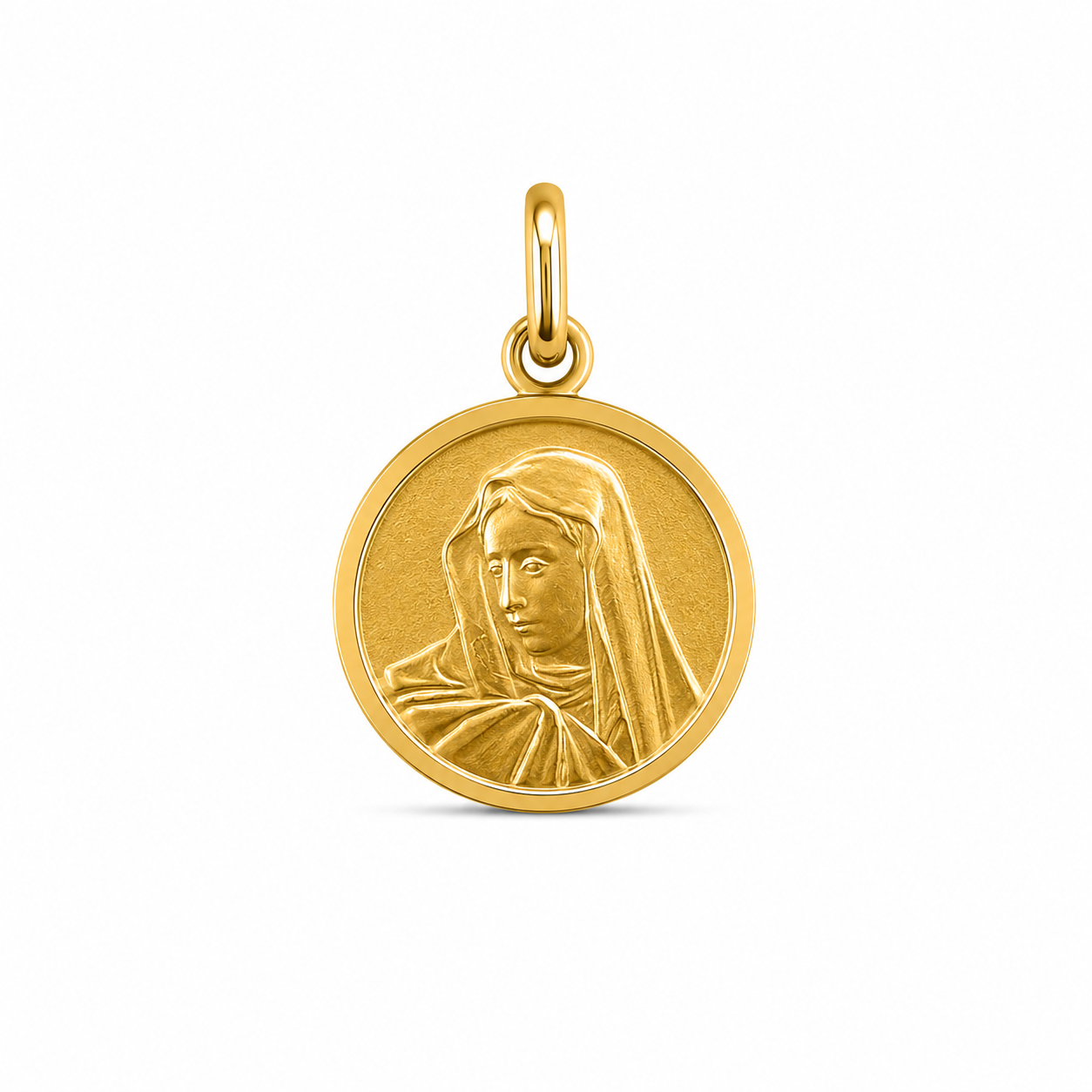14KT Yellow Gold Virgin Mary Round Pendant [A1B3]