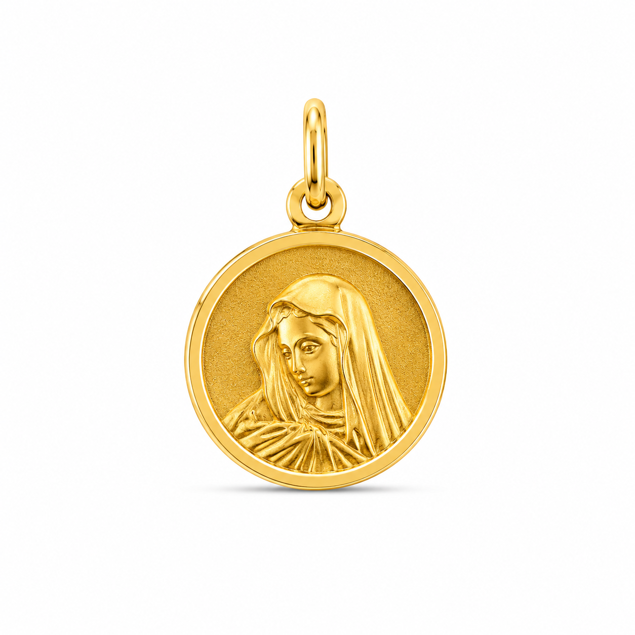 14KT Yellow Gold Virgin Mary Round Pendant [A1B5]