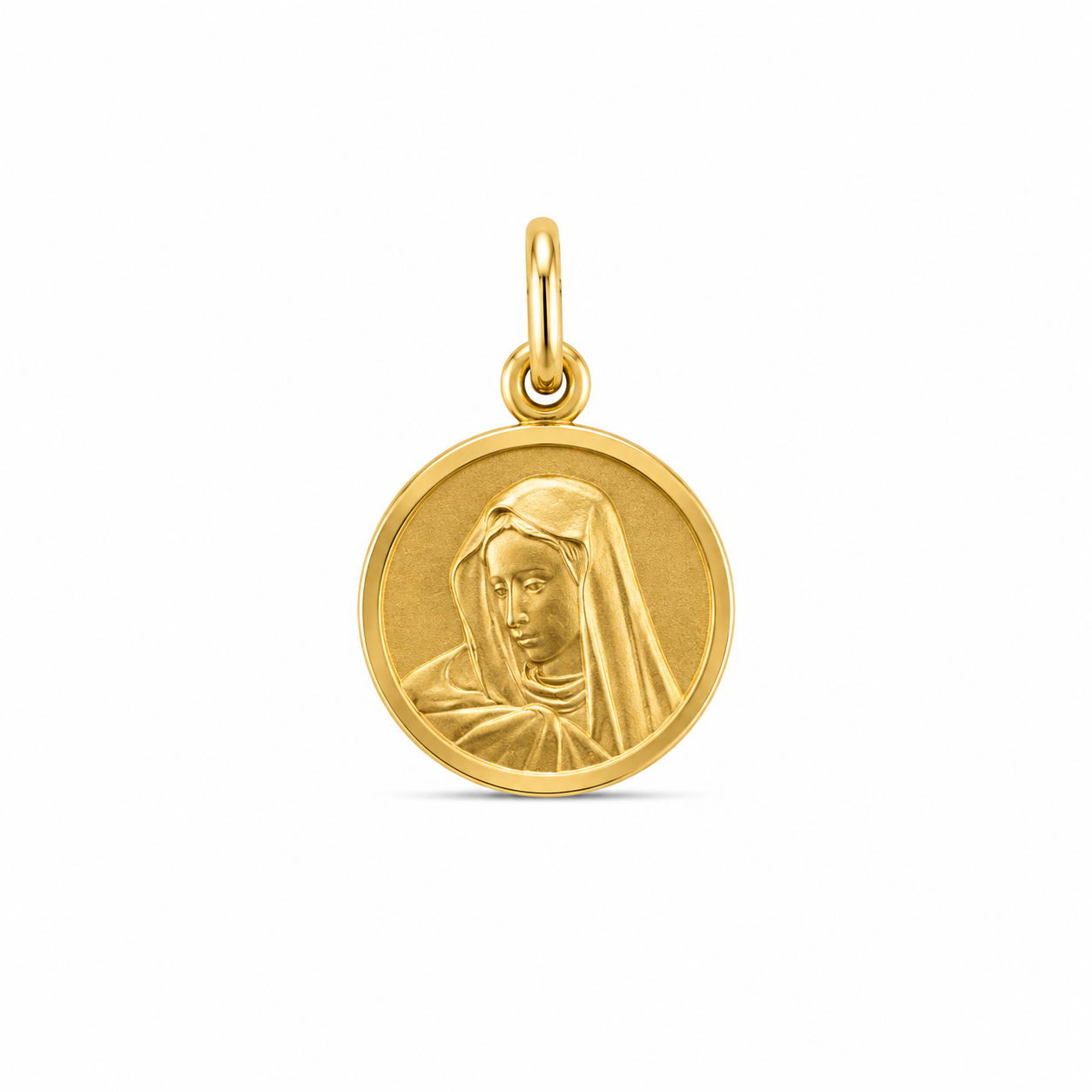 14KT Yellow Gold Virgin Mary Round Pendant [A0B8]
