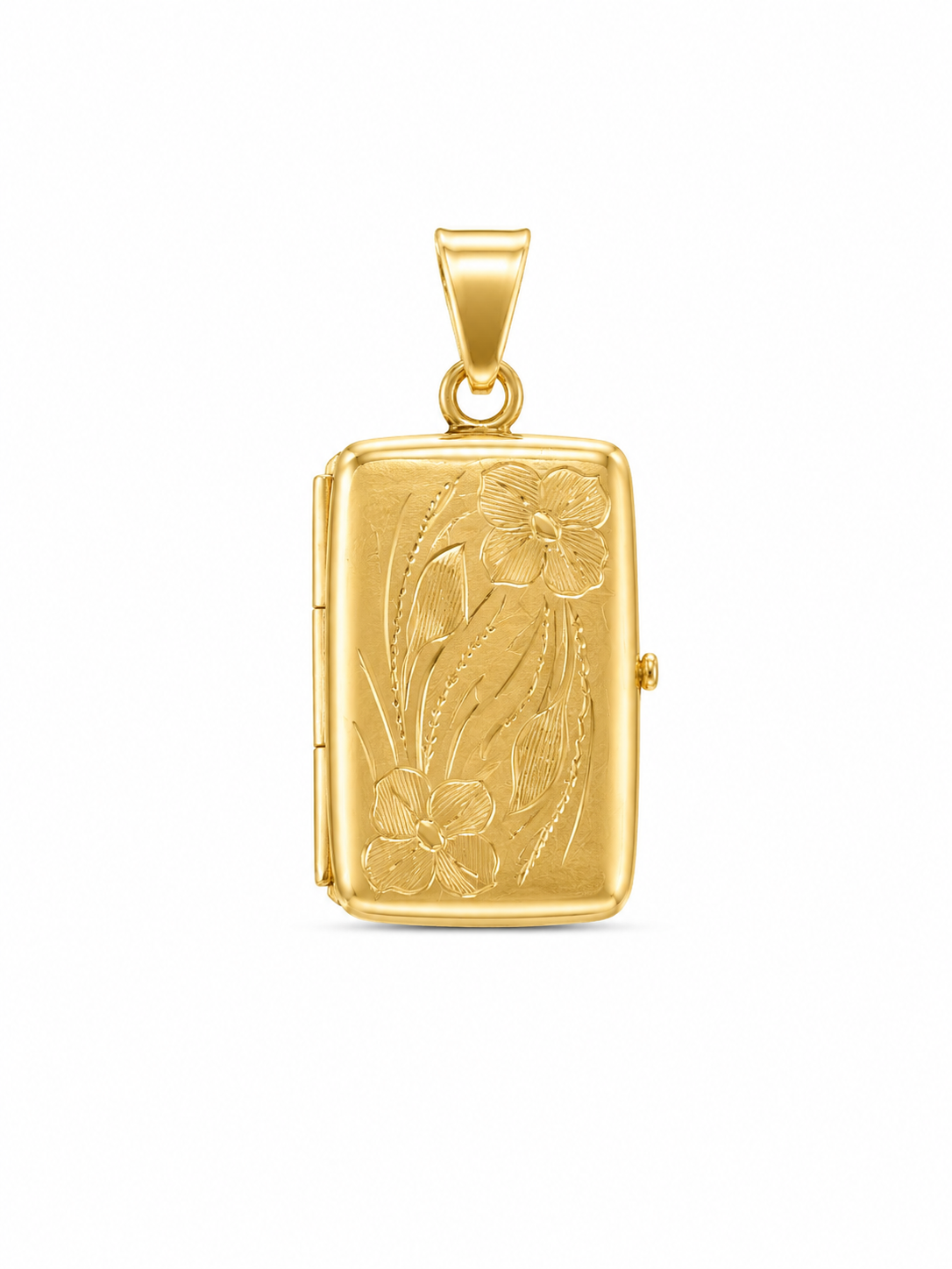 14KT Yellow Gold Diamond Cut Floral Locket Pendant [A4B5]