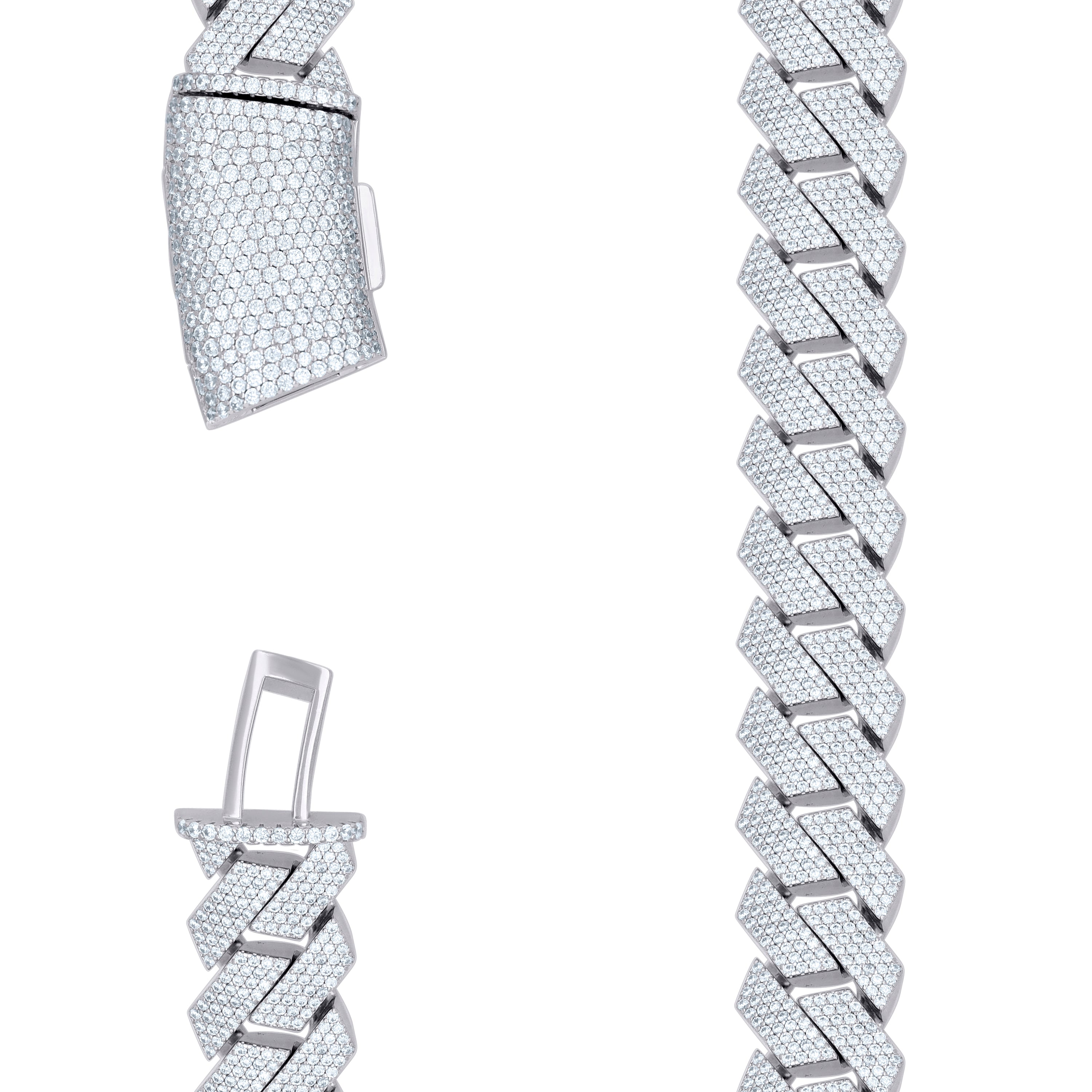 925 Sterling Silver Cubic-Zirconia Cuban Chain Necklace 18mm