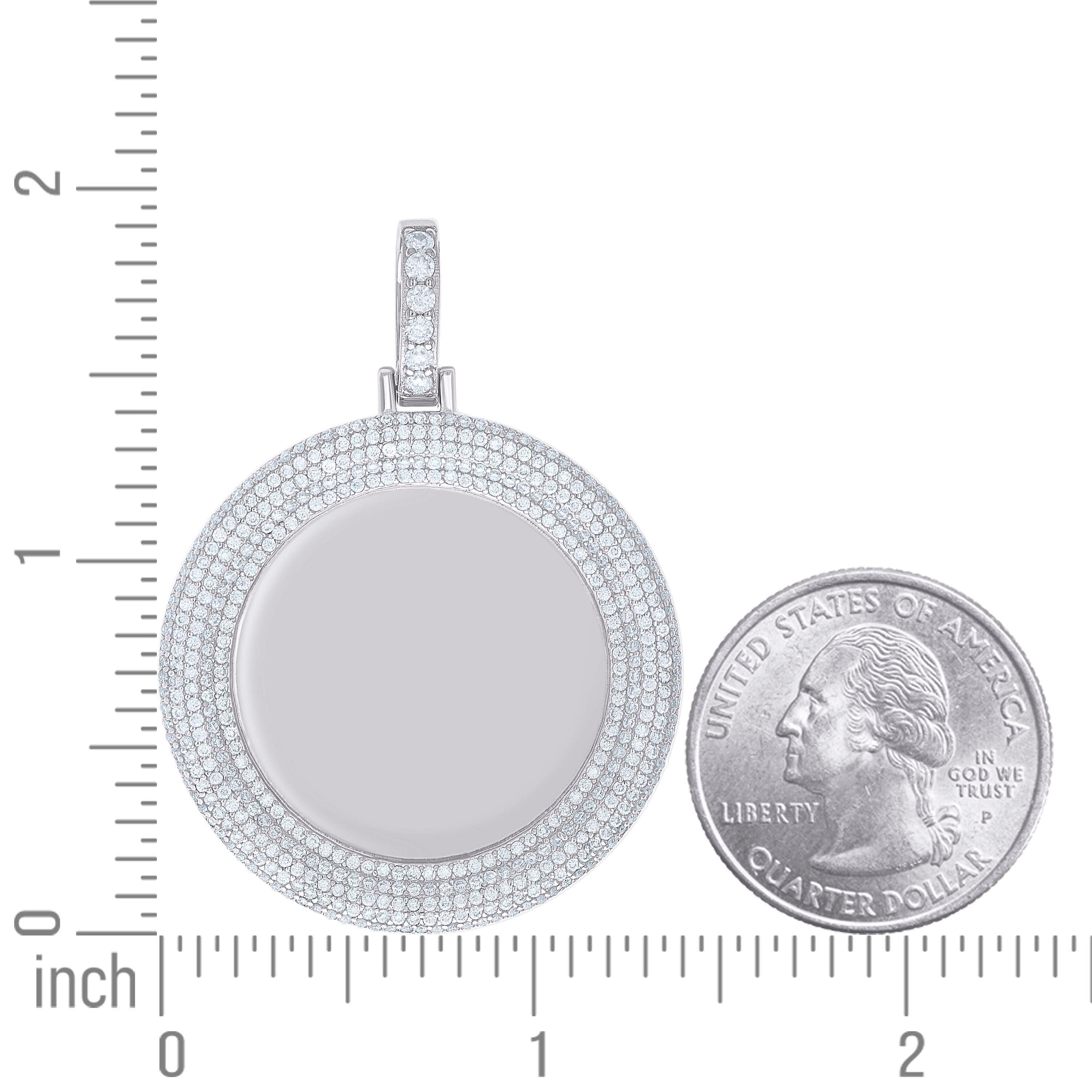 925 Sterling Silver Unisex Cubic-Zirconia Memory Circle Photo Frame Charm Pendant