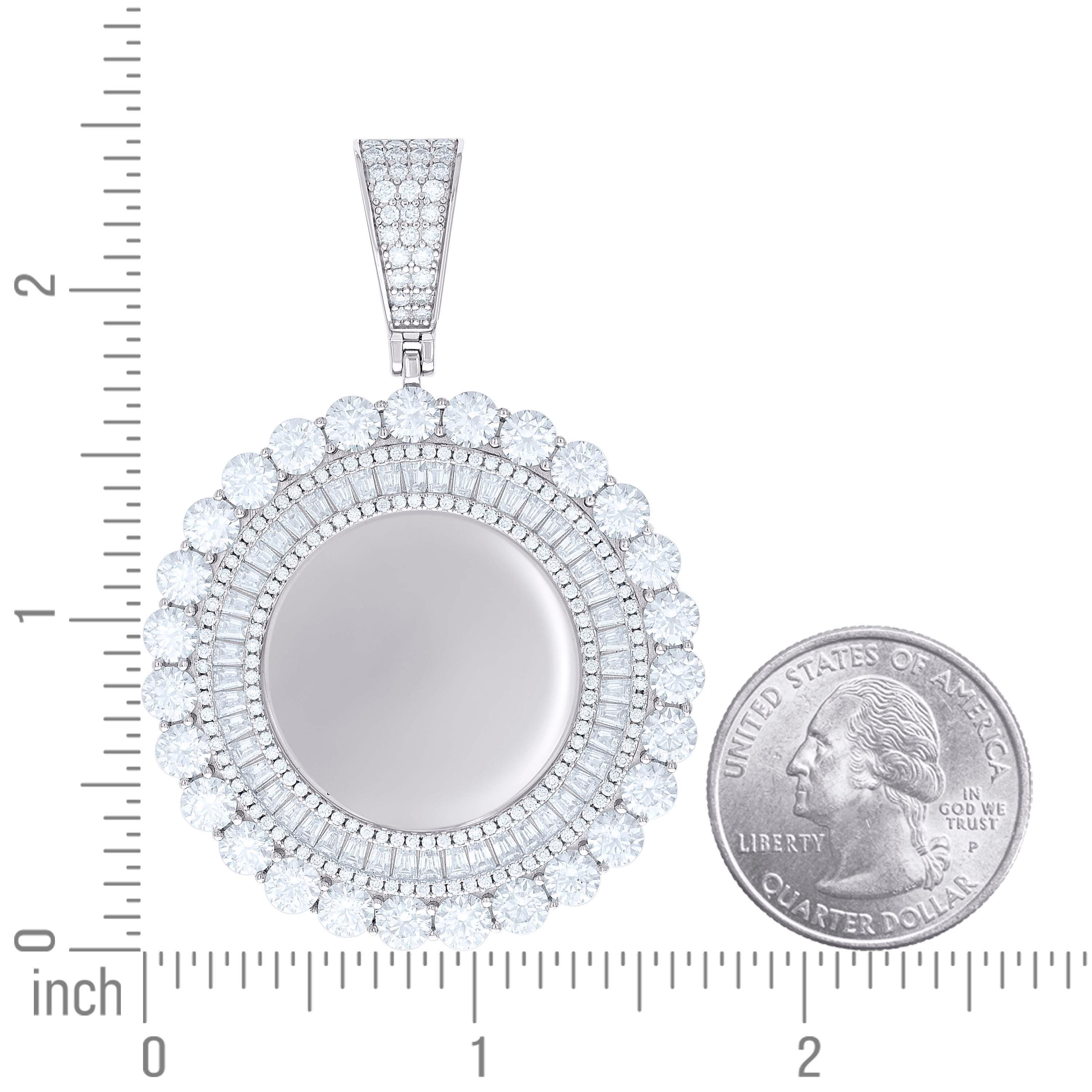 925 Sterling Silver Unisex Round Baguette Cubic-Zirconia Memory Circle Photo Frame Charm Pendant