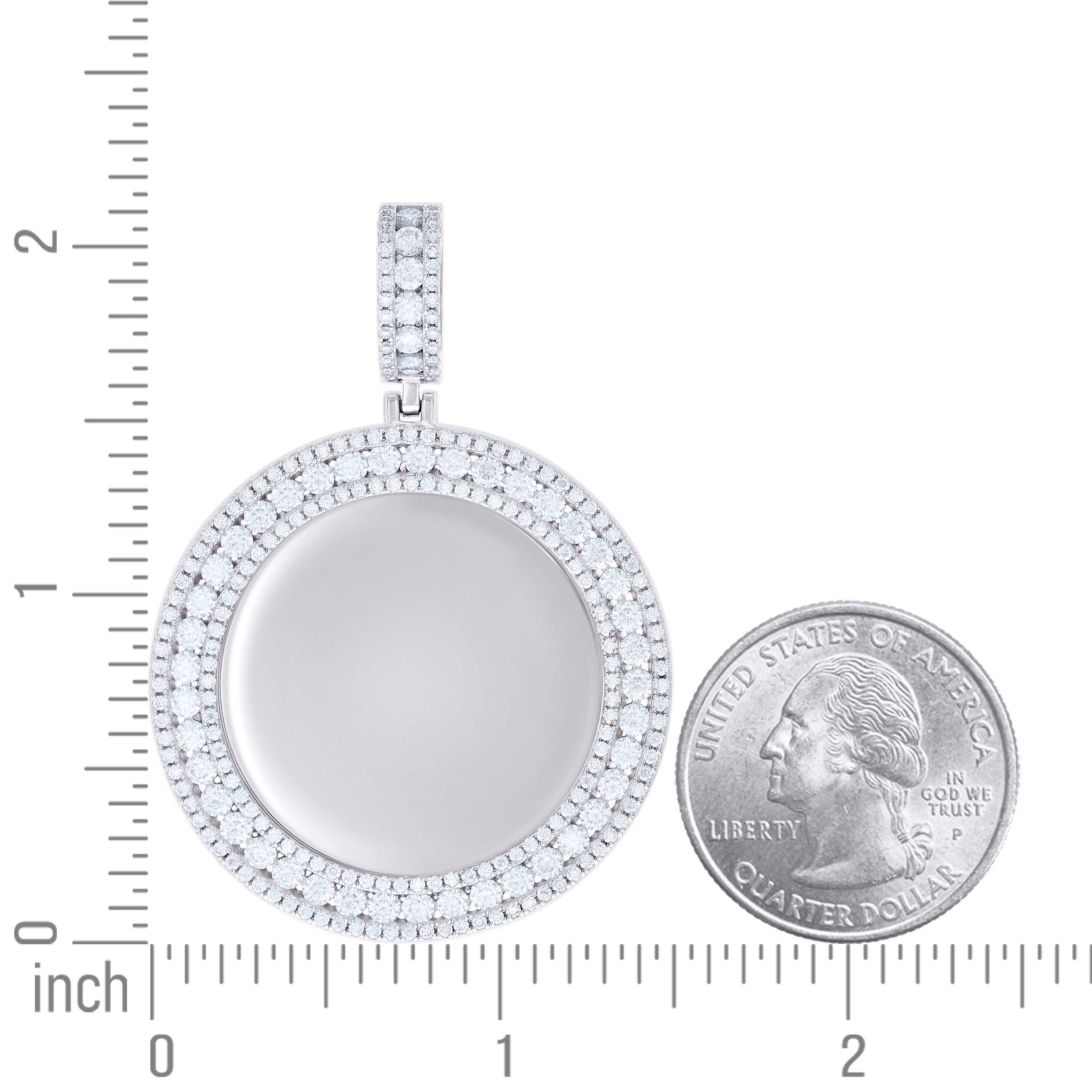 925 Sterling Silver Mens Cubic-Zirconia Round Memories Photo Frame Pendant