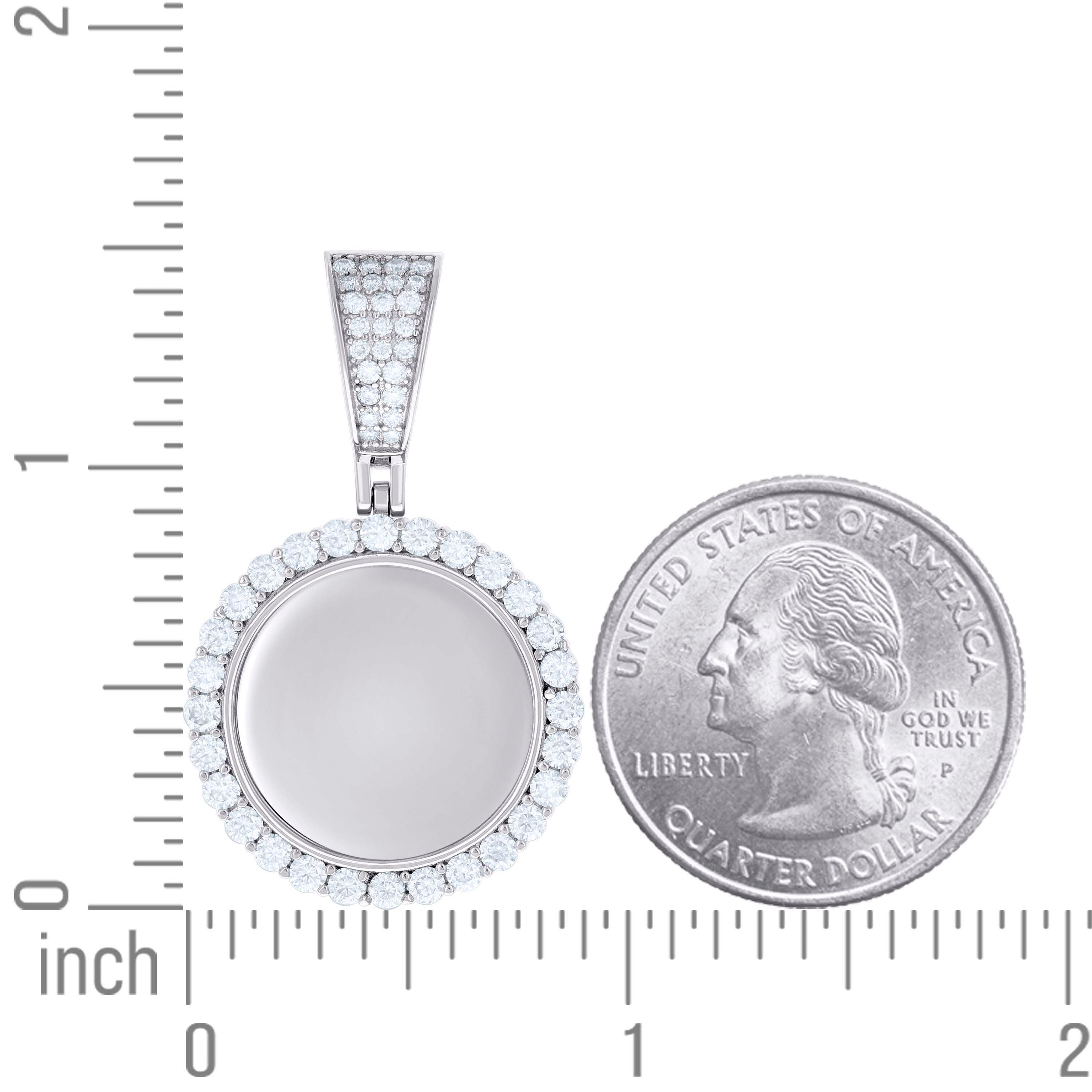 925 Sterling Silver Unisex Cubic-Zirconia Memory Circle Photo Frame Charm Pendant