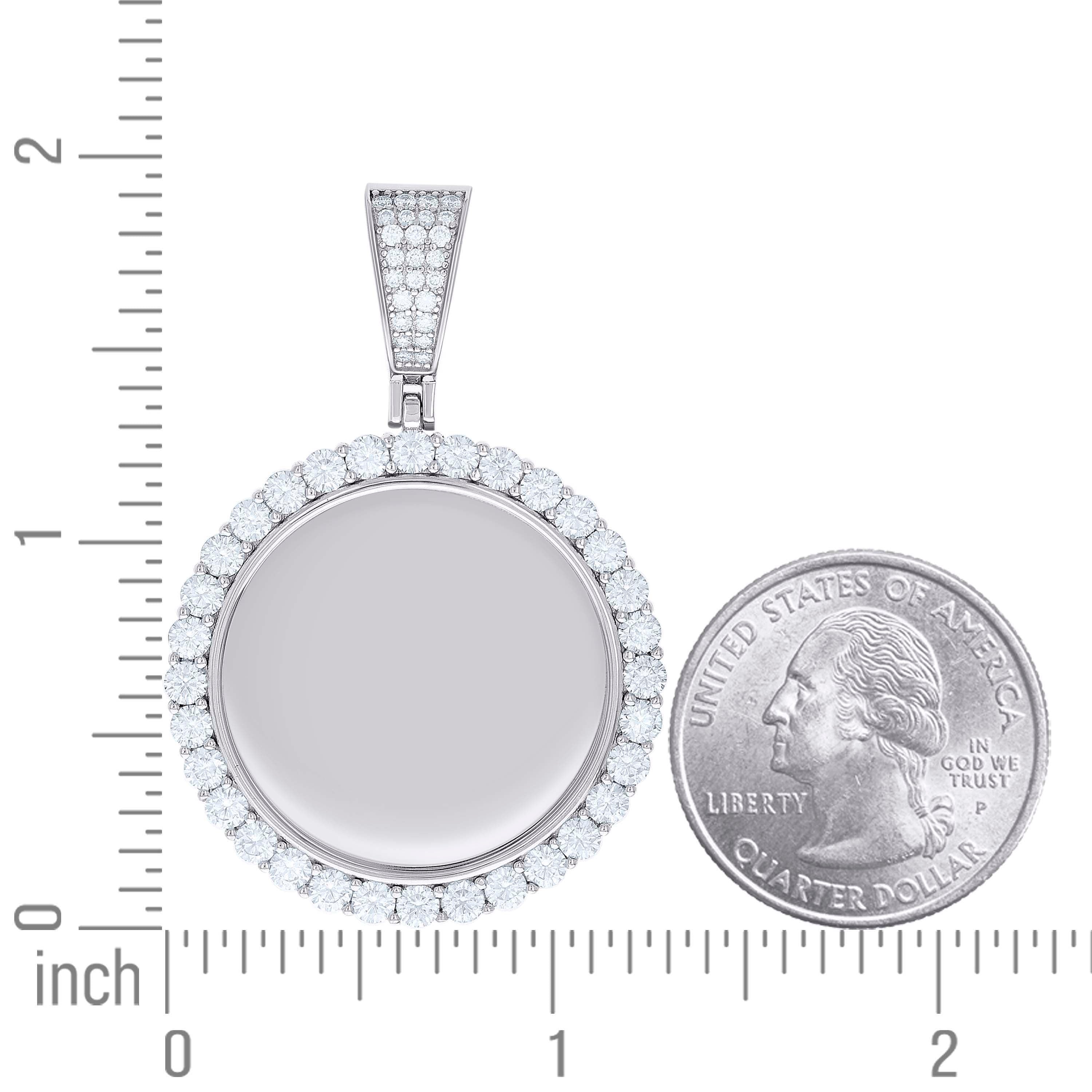 925 Sterling Silver Unisex Cubic-Zirconia Memory Circle Photo Frame Charm Pendant