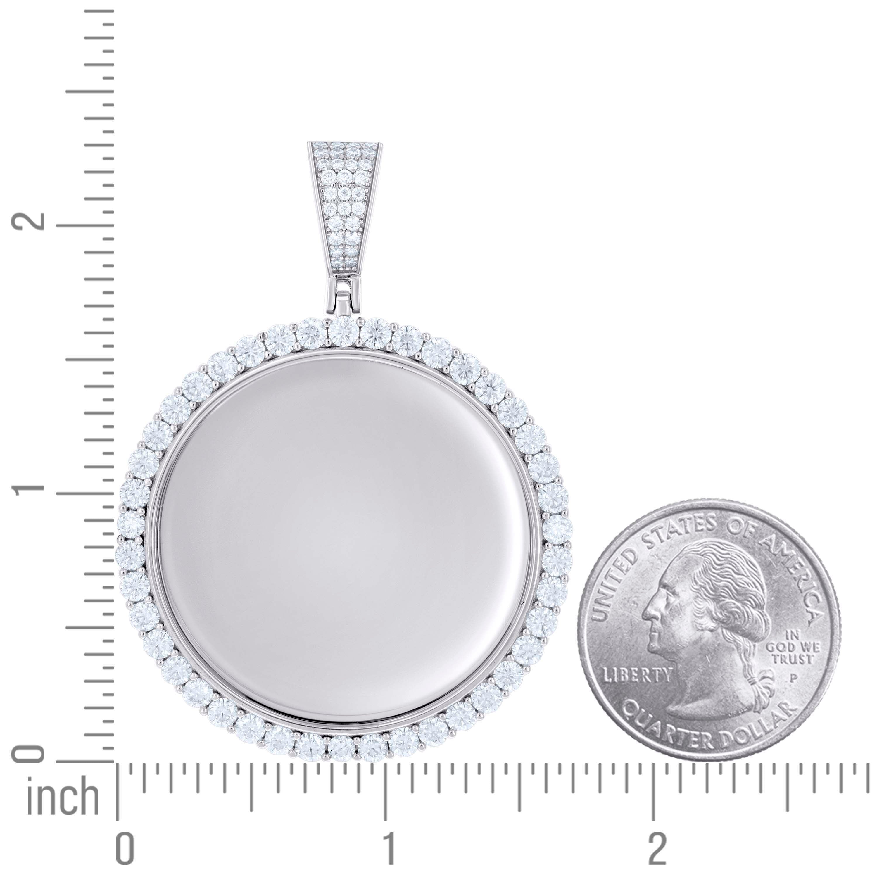 925 Sterling Silver Unisex Cubic-Zirconia Memory Circle Photo Frame Charm Pendant