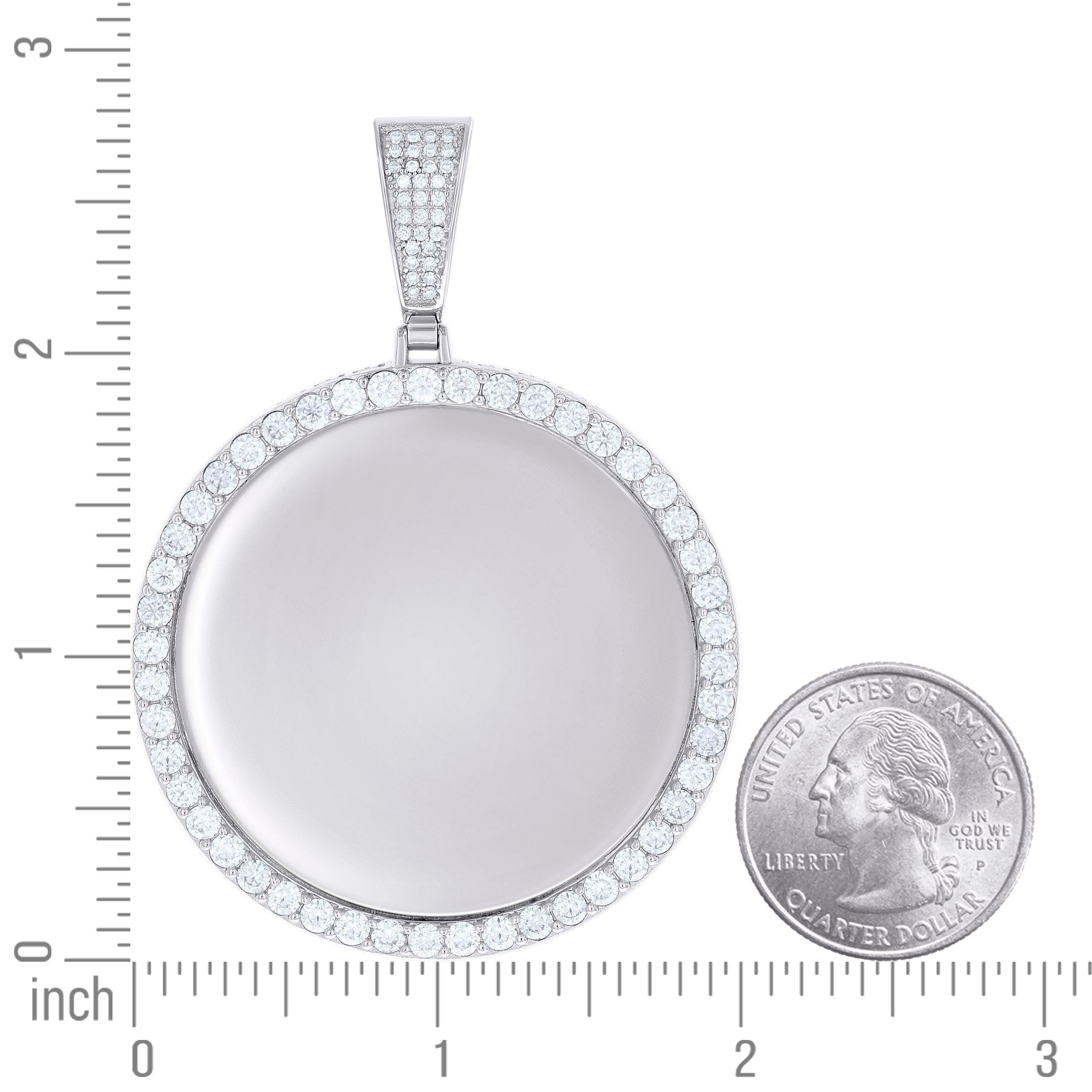 925 Sterling Silver Unisex Cubic-Zirconia Memory Circle Photo Frame Charm Pendant